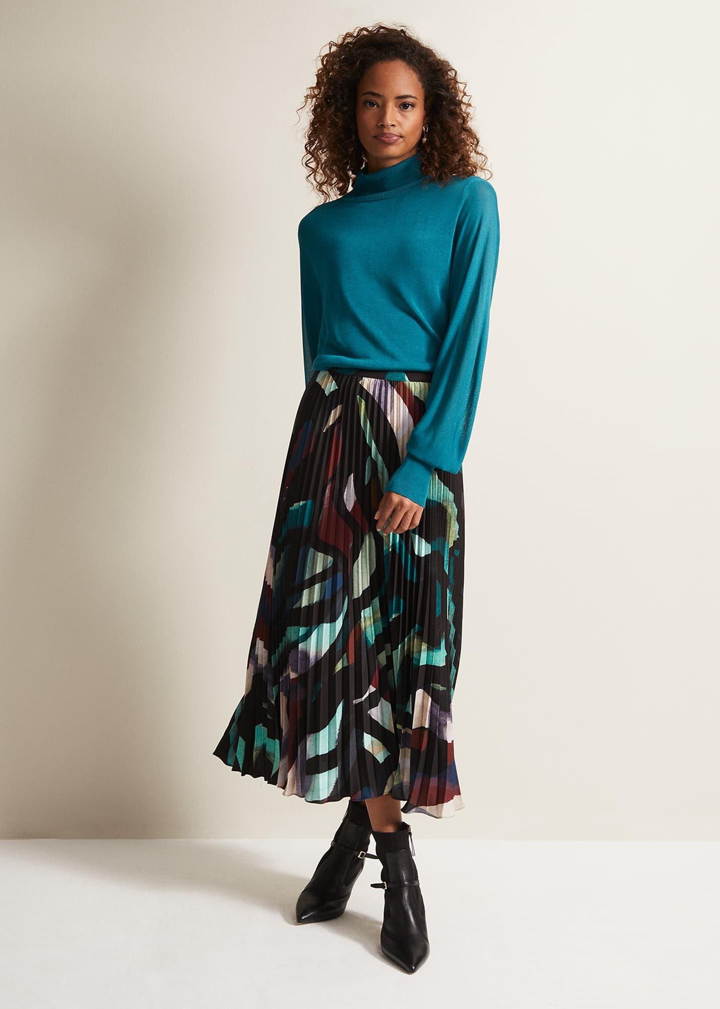 Elmina Abstract Pleated Midi Skirt