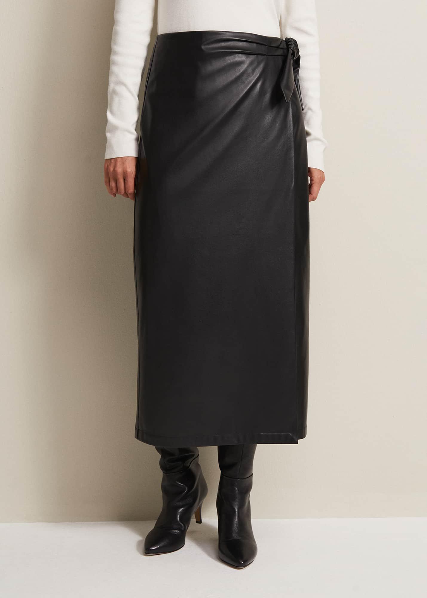 Noha Faux Leather Wrap Maxi Skirt