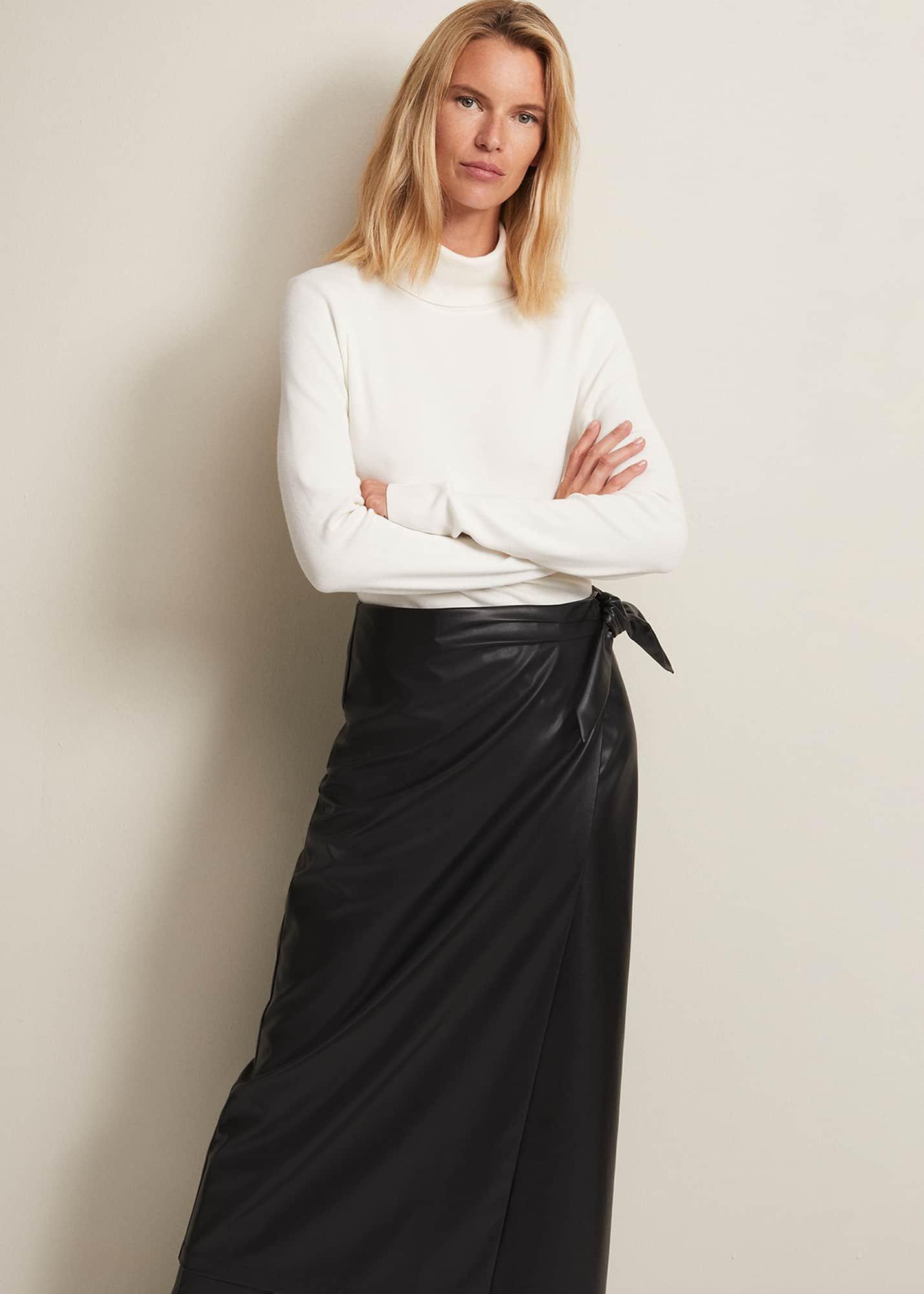 Noha Faux Leather Wrap Maxi Skirt