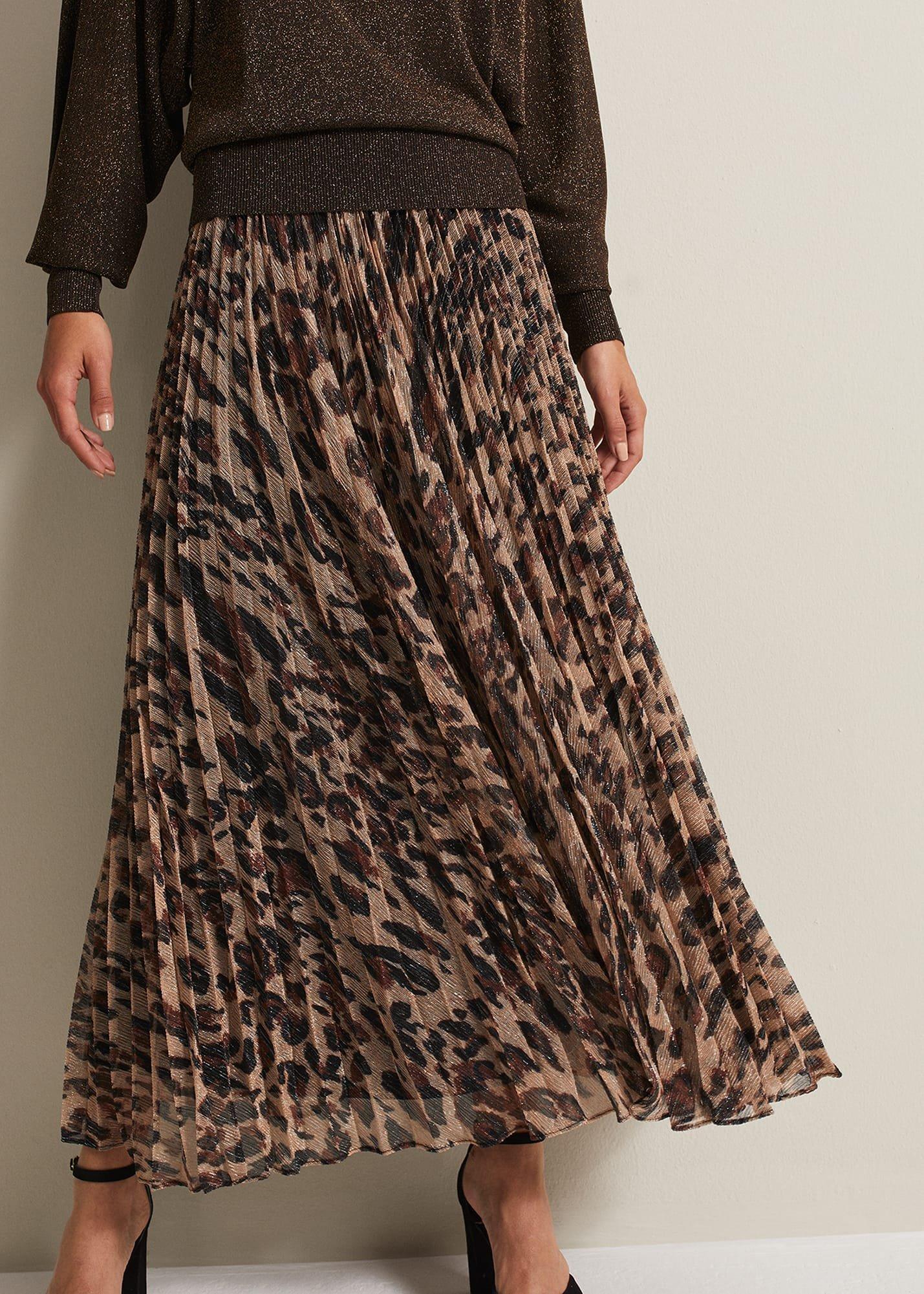 Lesia Leopard Pleated Maxi Skirt