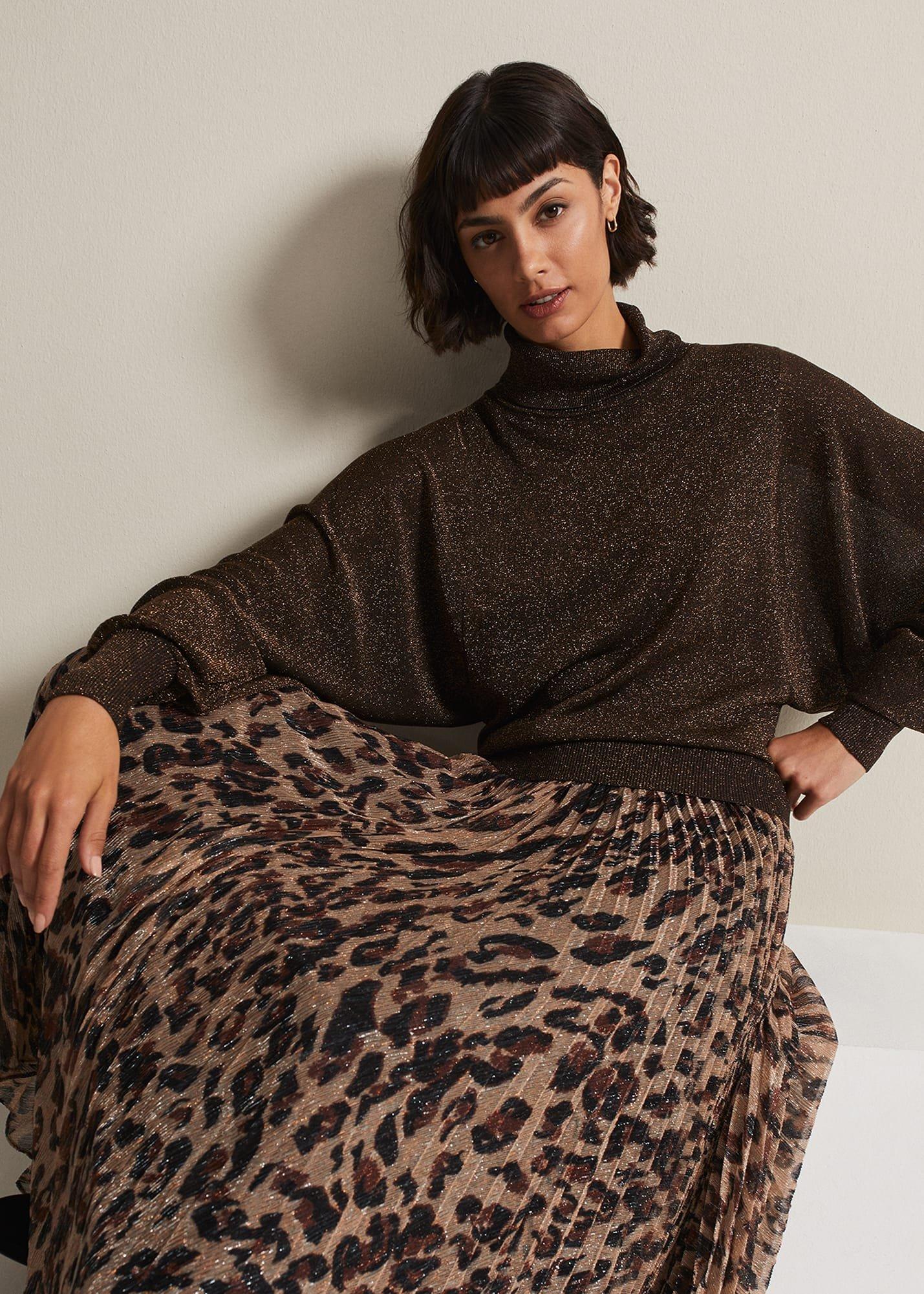 Lesia Leopard Pleated Maxi Skirt