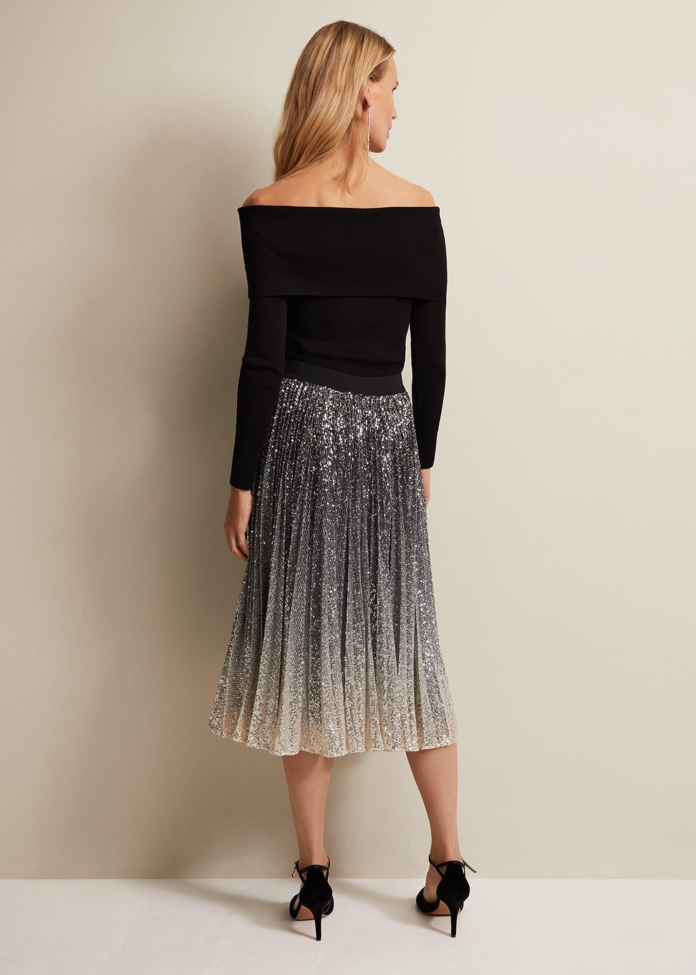 Celeste Sequin Ombre Pleated Midi Skirt