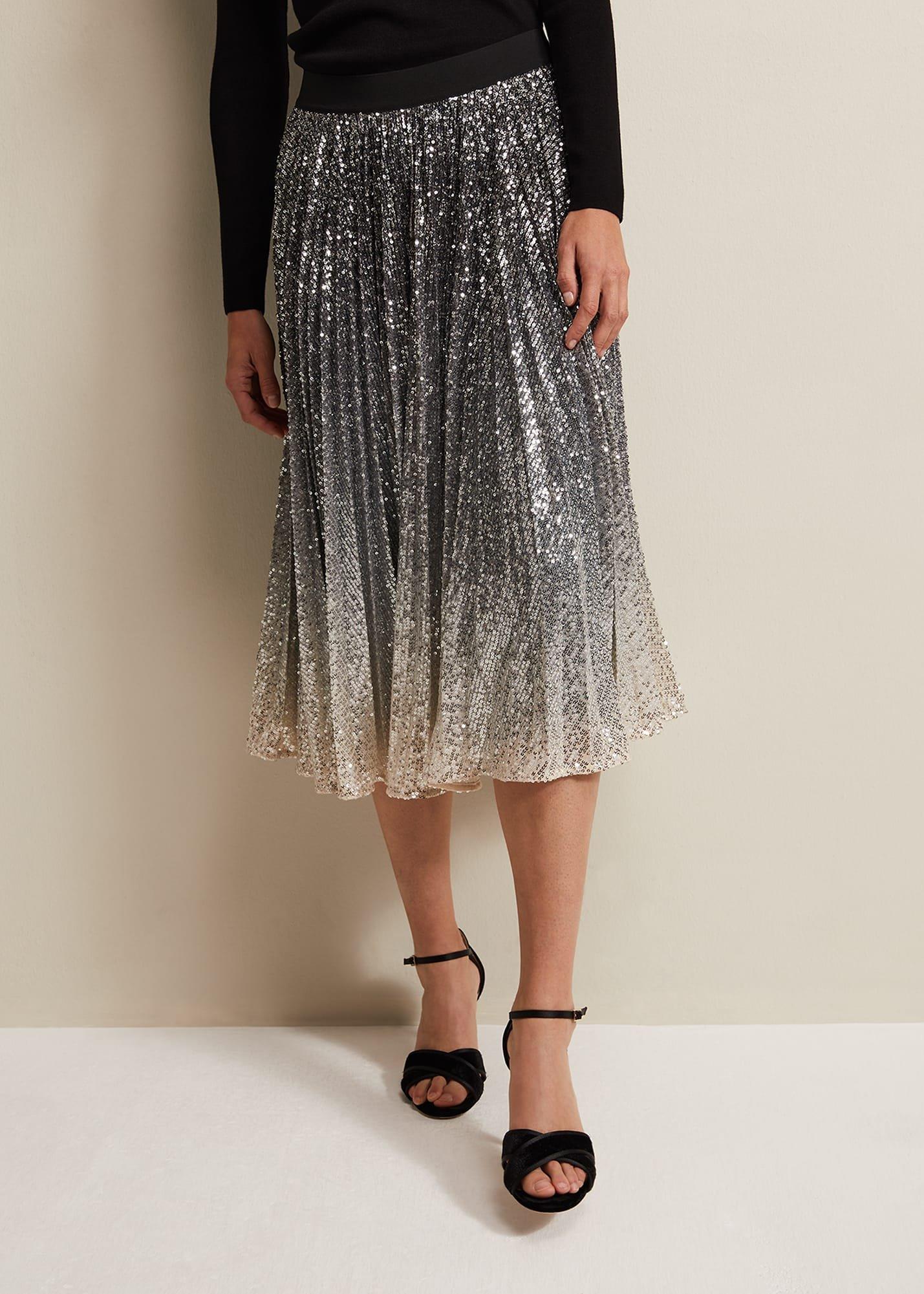 Celeste Sequin Ombre Pleated Midi Skirt
