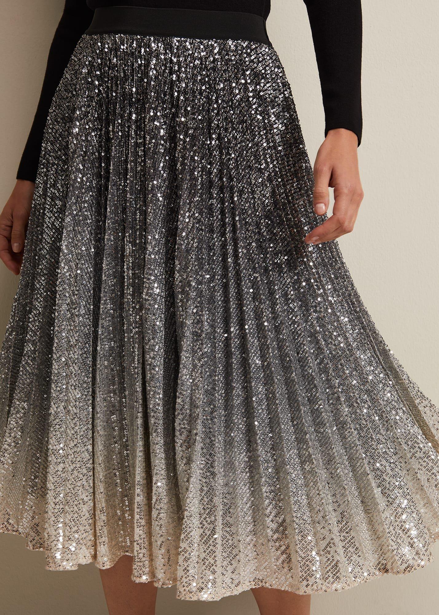 Celeste Sequin Ombre Pleated Midi Skirt