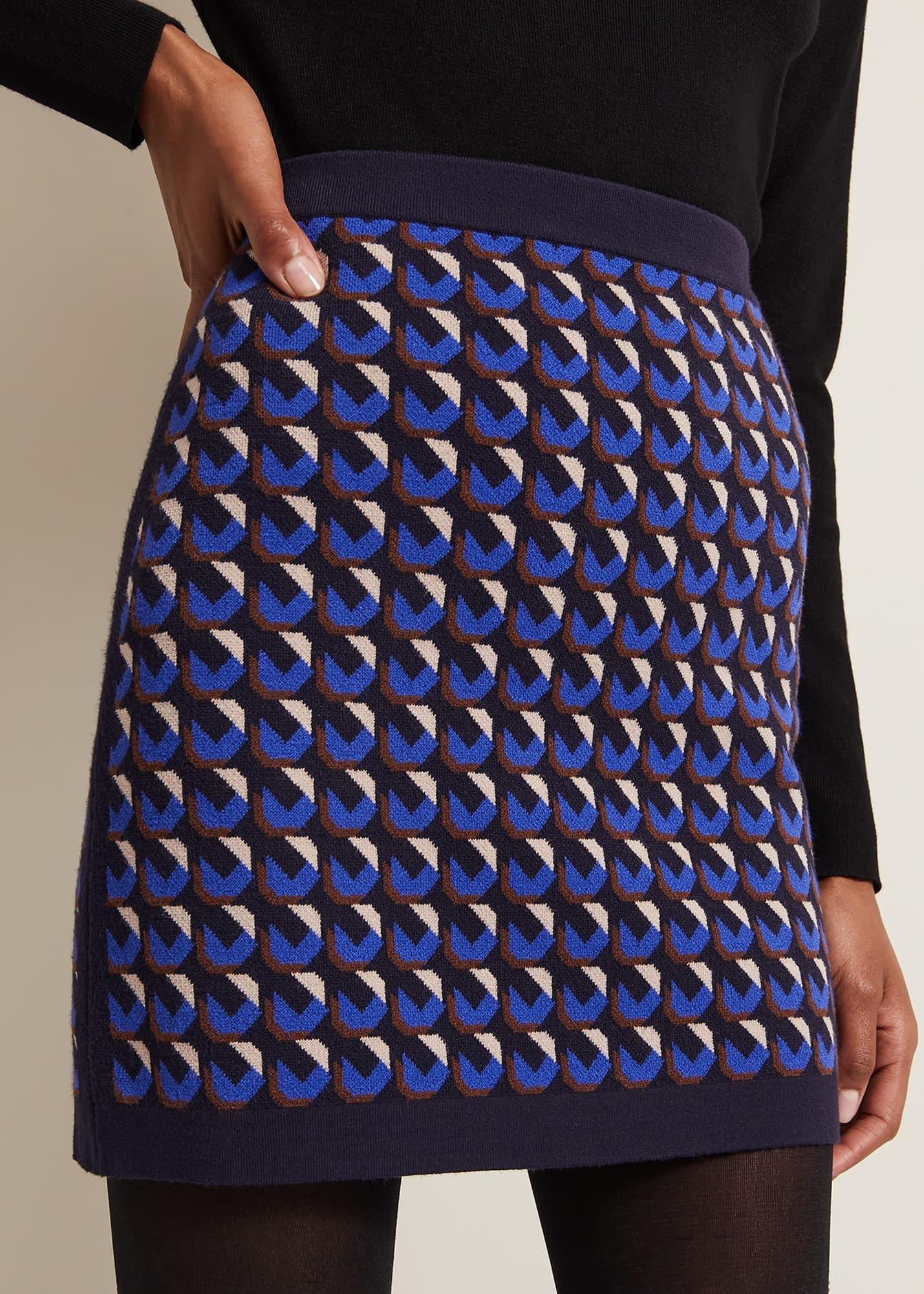 Marx Womens Multicoloured Geometric Viscose A-Line Skirt Size L