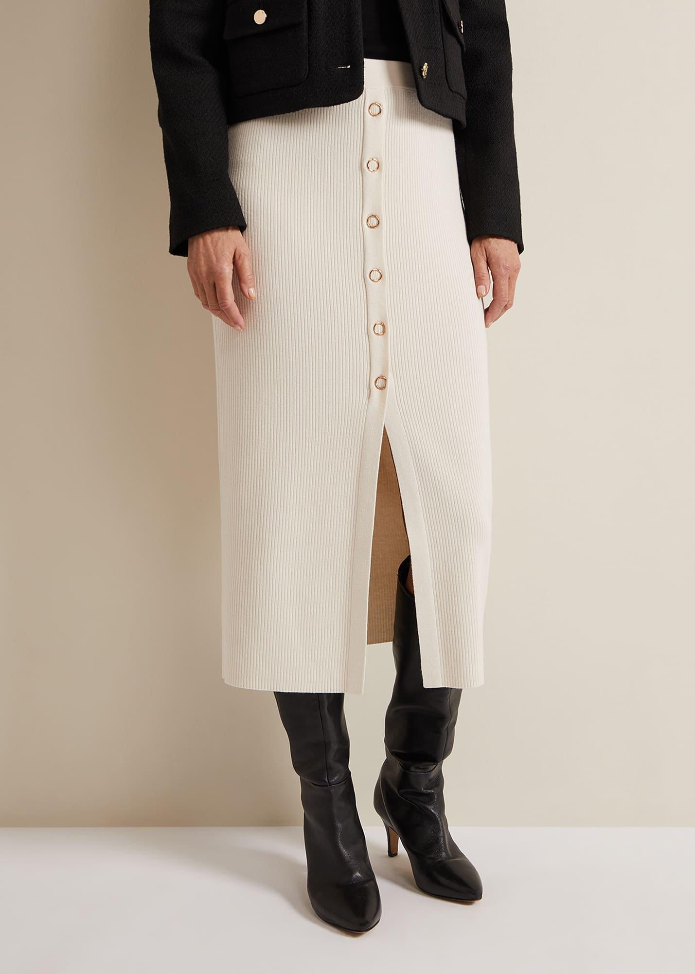Irina Button Front Rib Skirt