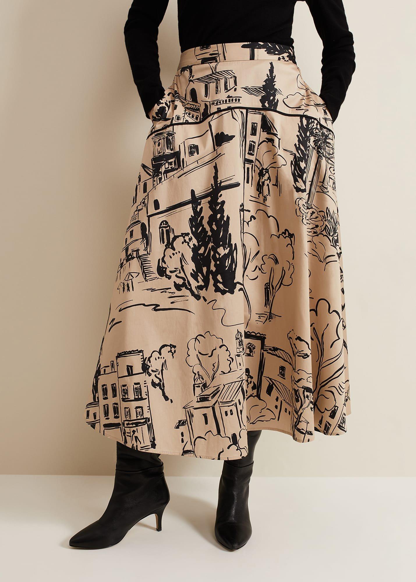 Mavis Tuscan Print Midi Skirt
