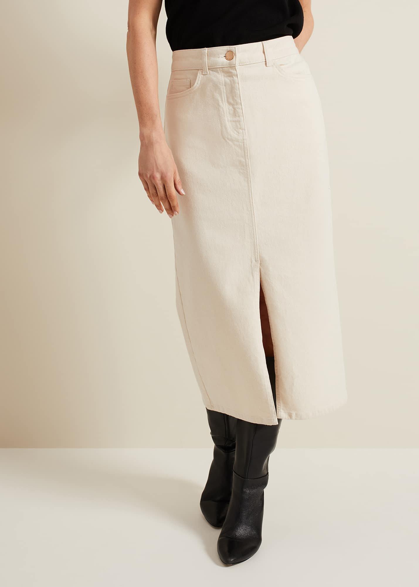 Amani Ecru Denim Midi Skirt