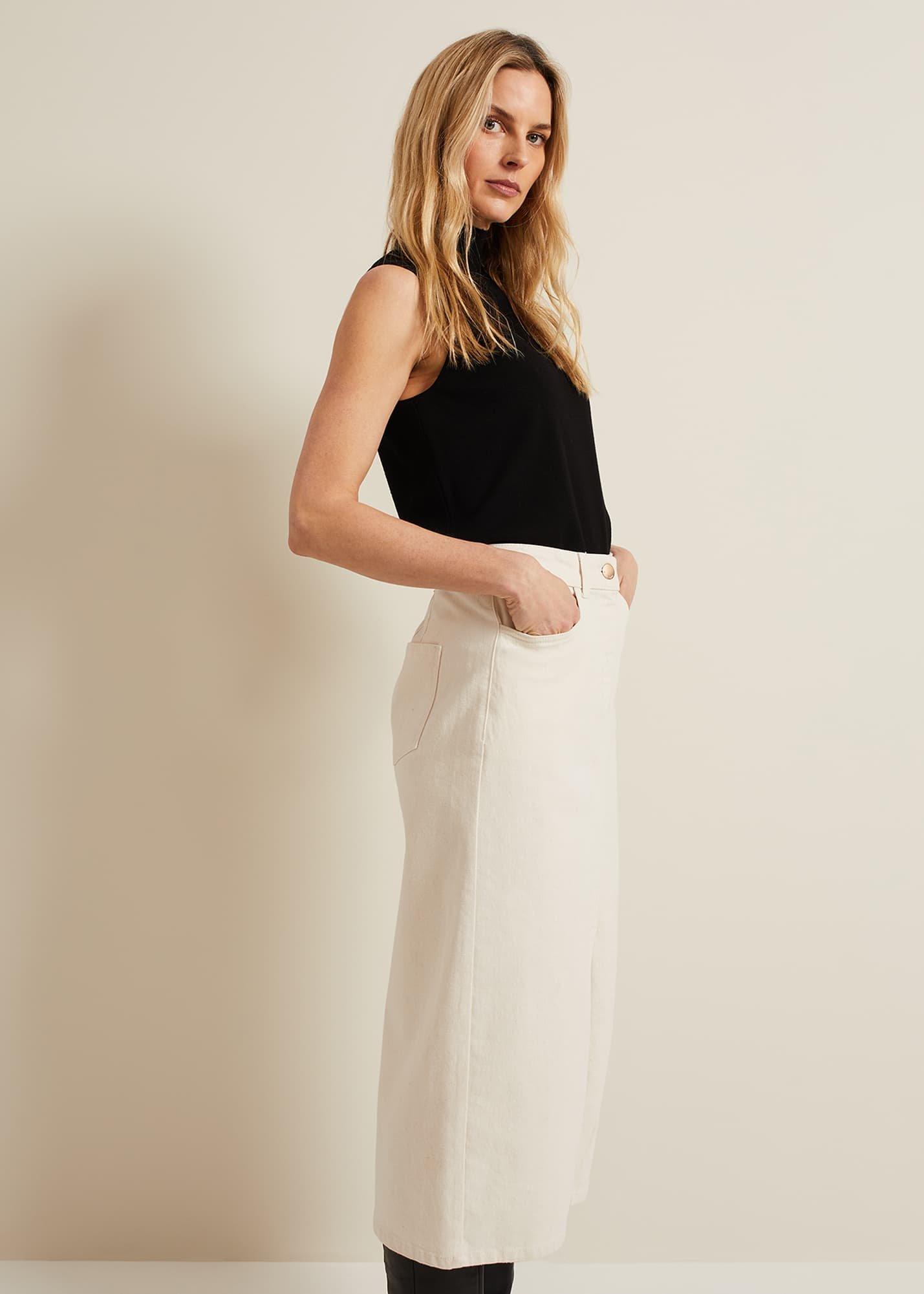 Amani Ecru Denim Midi Skirt