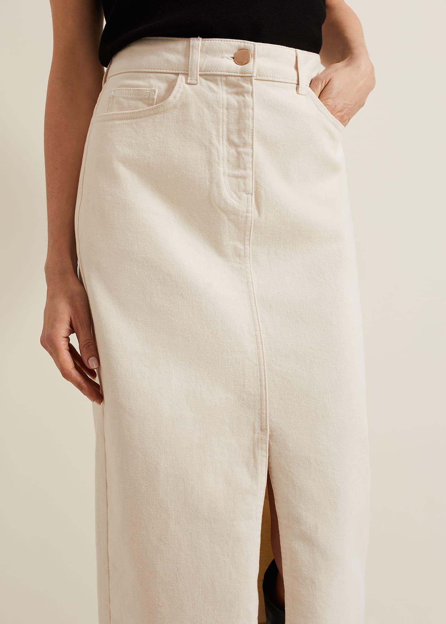 Amani Ecru Denim Midi Skirt