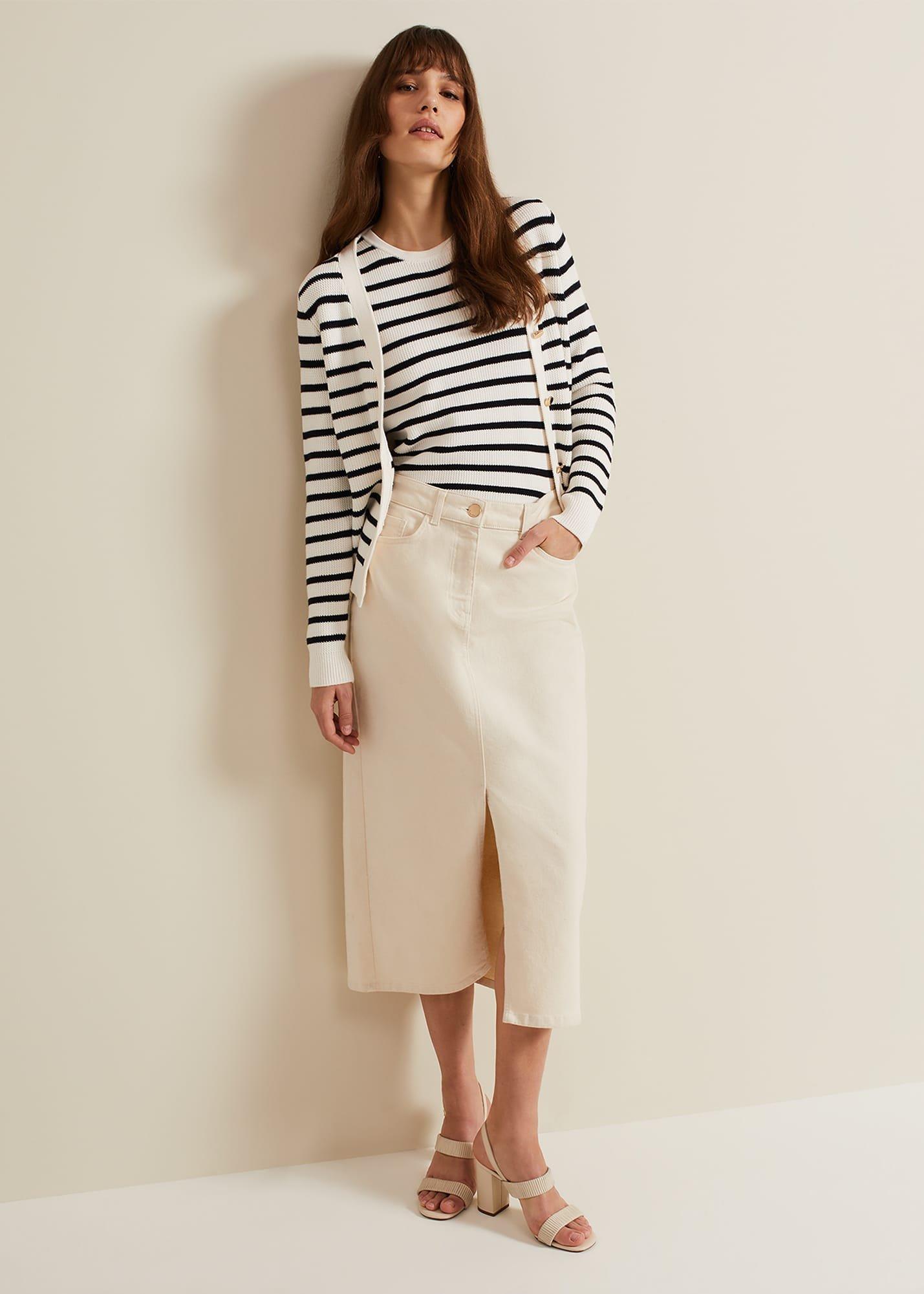 Amani Ecru Denim Midi Skirt