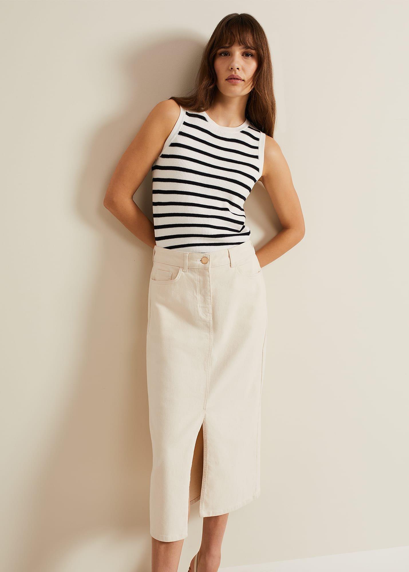 Amani Ecru Denim Midi Skirt
