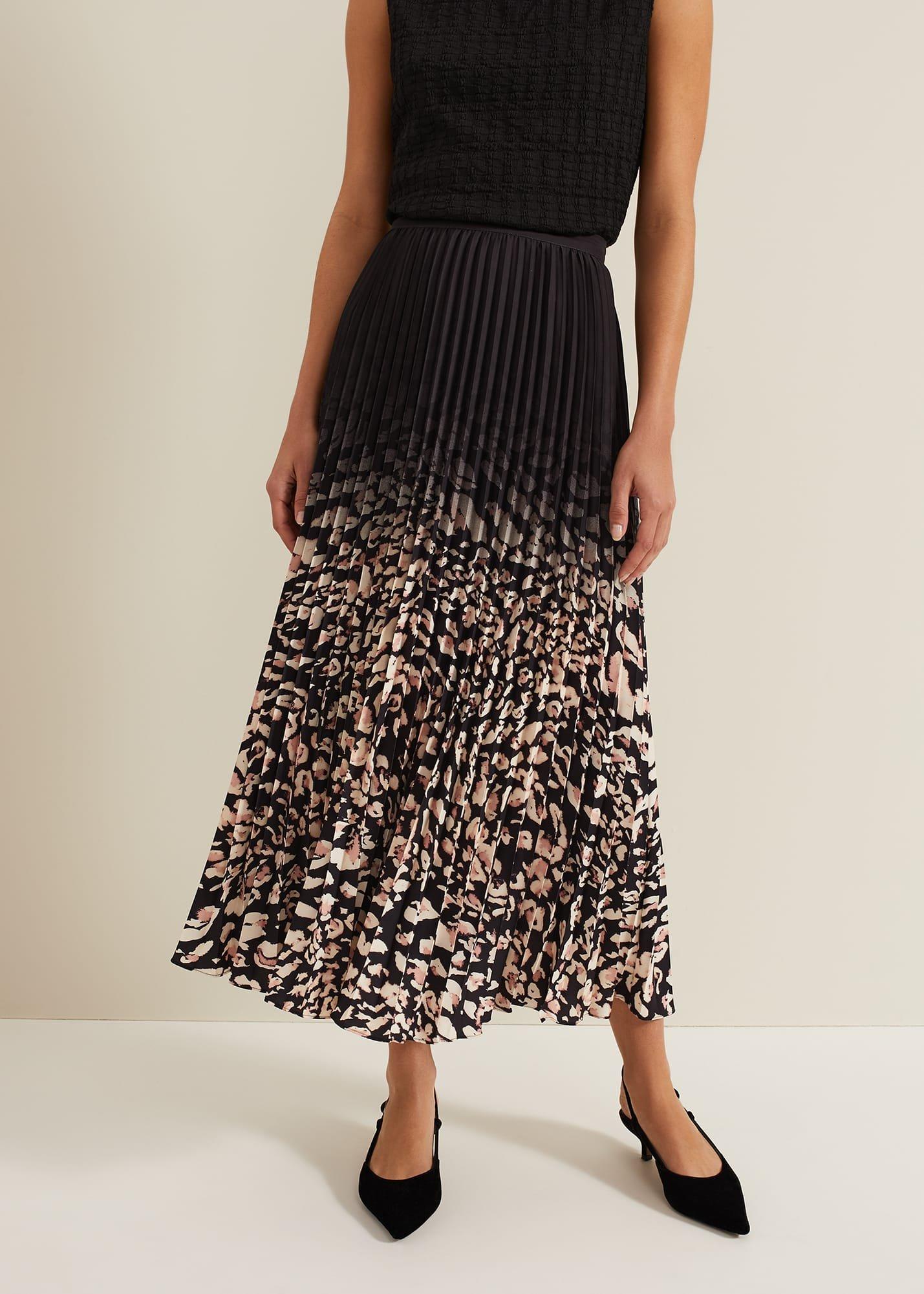 ${product-id}-Elmina Abstract Print Pleated Skirt-Neutral-${view-type}