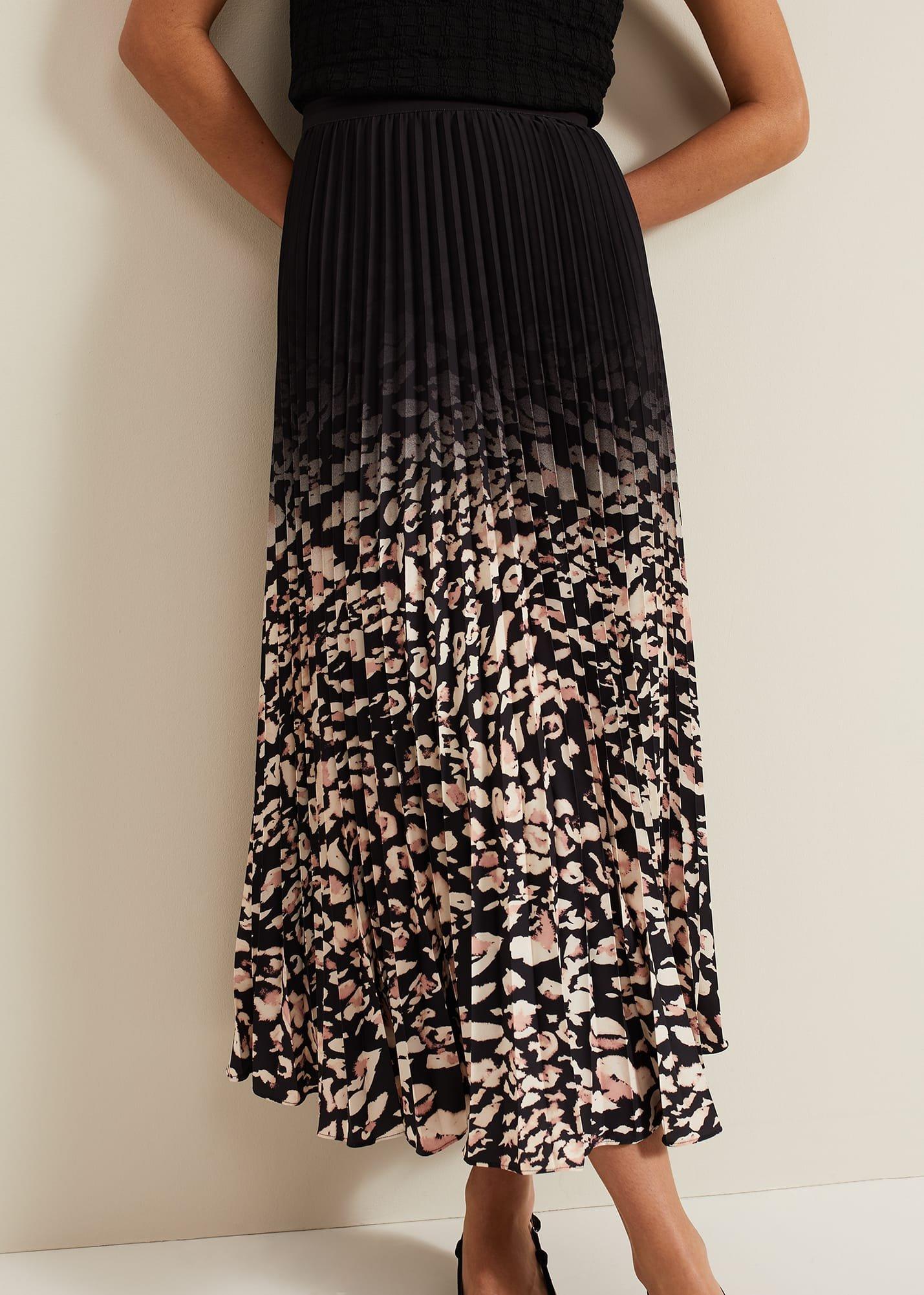 ${product-id}-Elmina Abstract Print Pleated Skirt-Neutral-${view-type}
