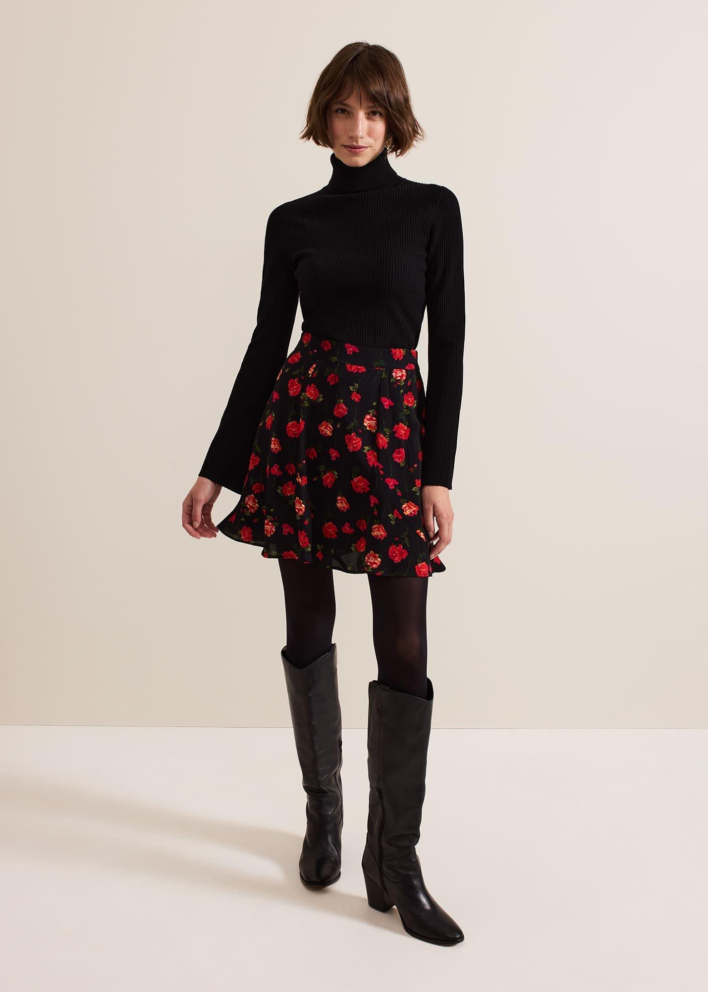 Ilaria Rose Print Flippy Skirt