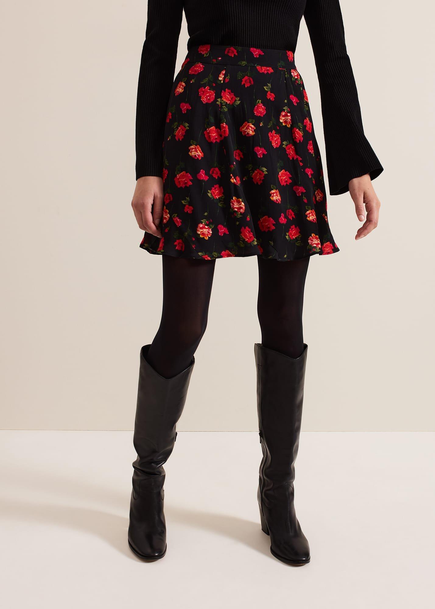 Ilaria Rose Print Flippy Skirt