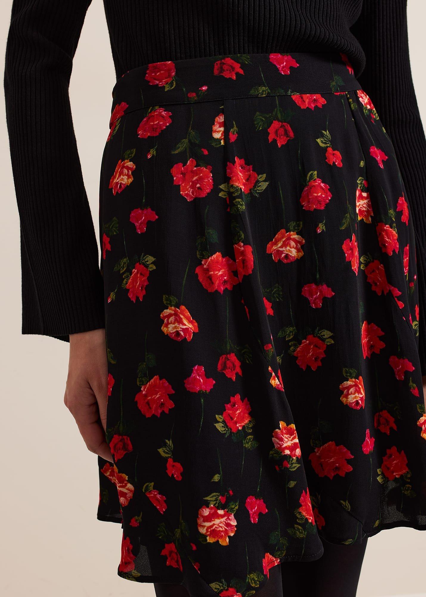 Ilaria Rose Print Flippy Skirt