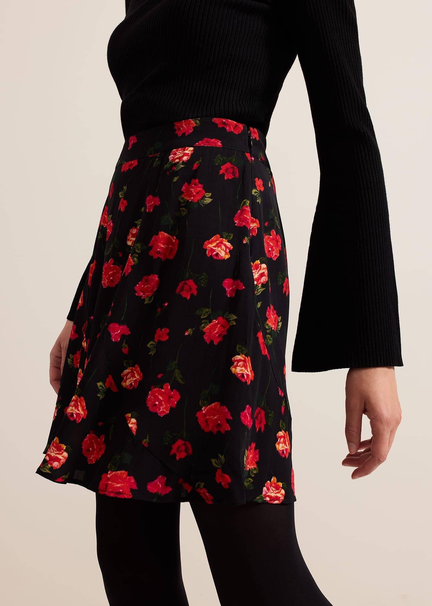 Ilaria Rose Print Flippy Skirt