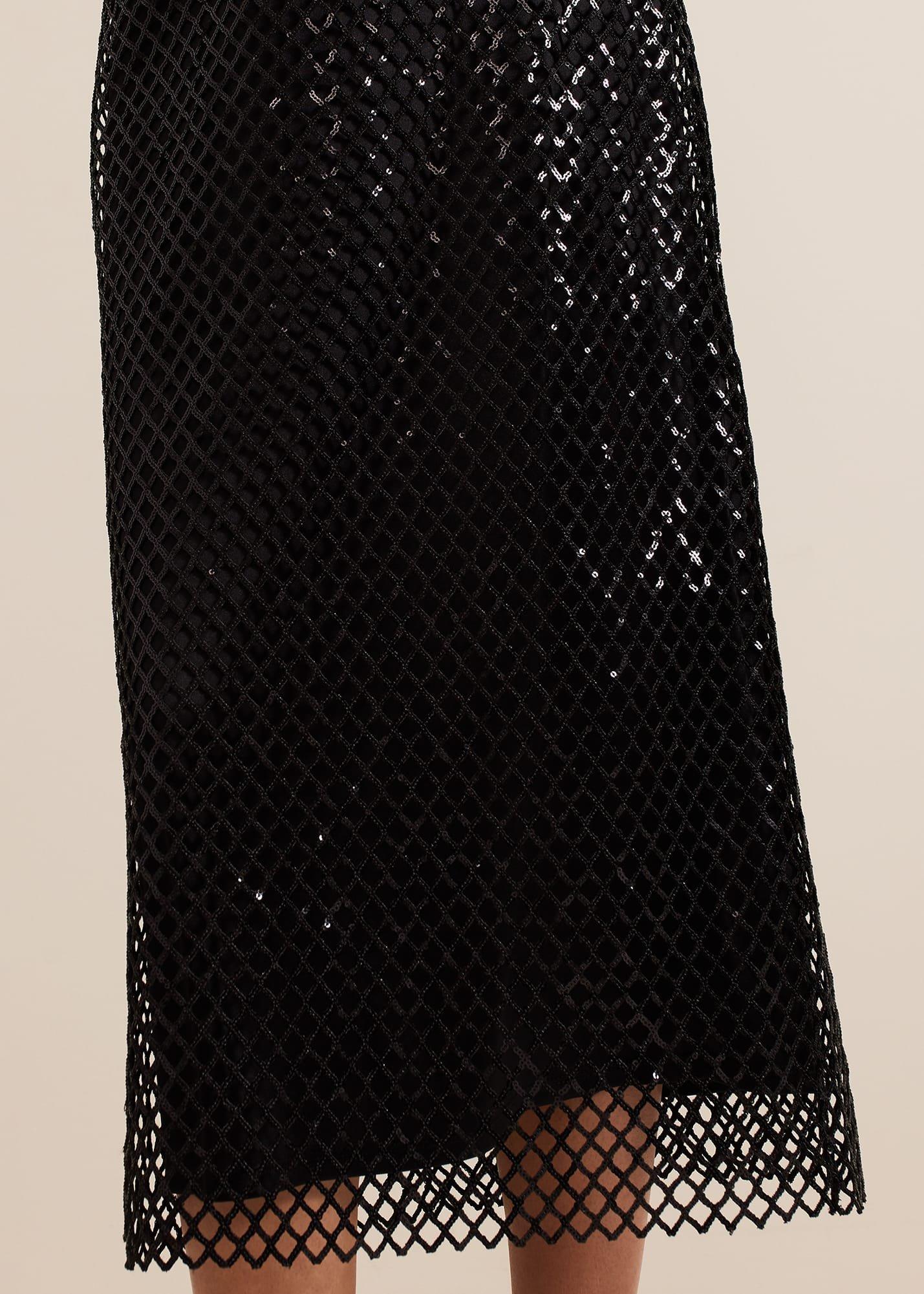 Mauve Black Mesh Sequin Midi Skirt