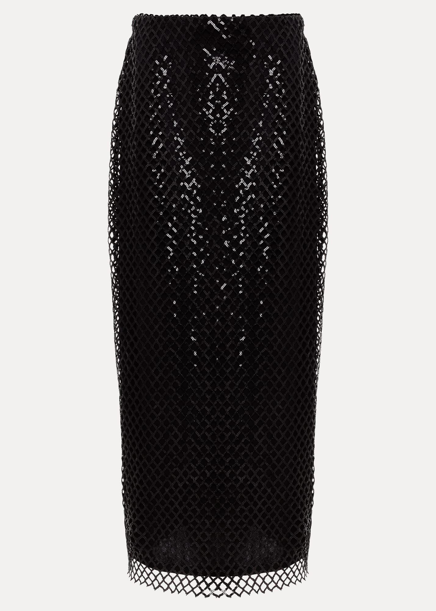Mauve Black Mesh Sequin Midi Skirt