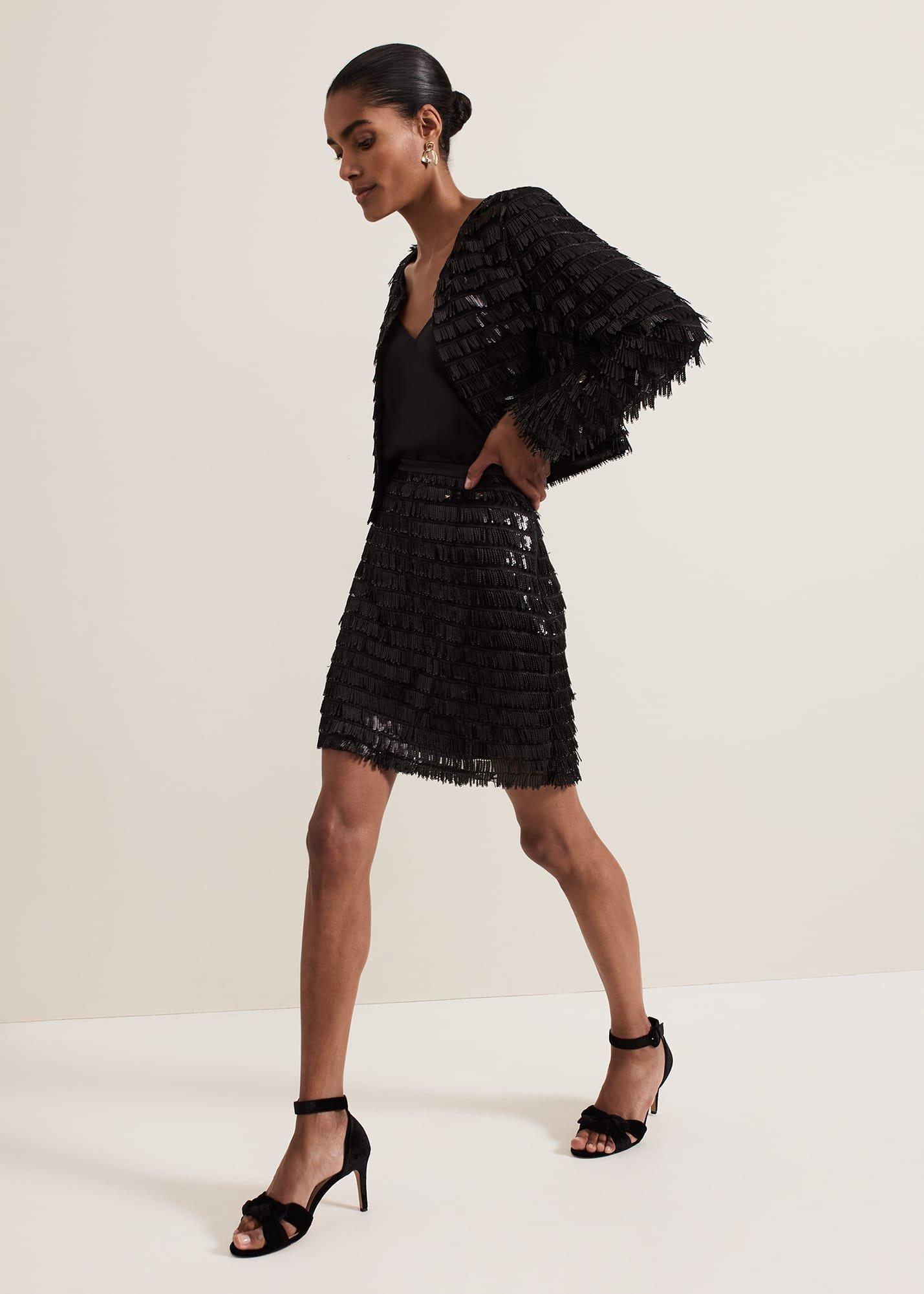 Dolly Black Fringe Mini Skirt