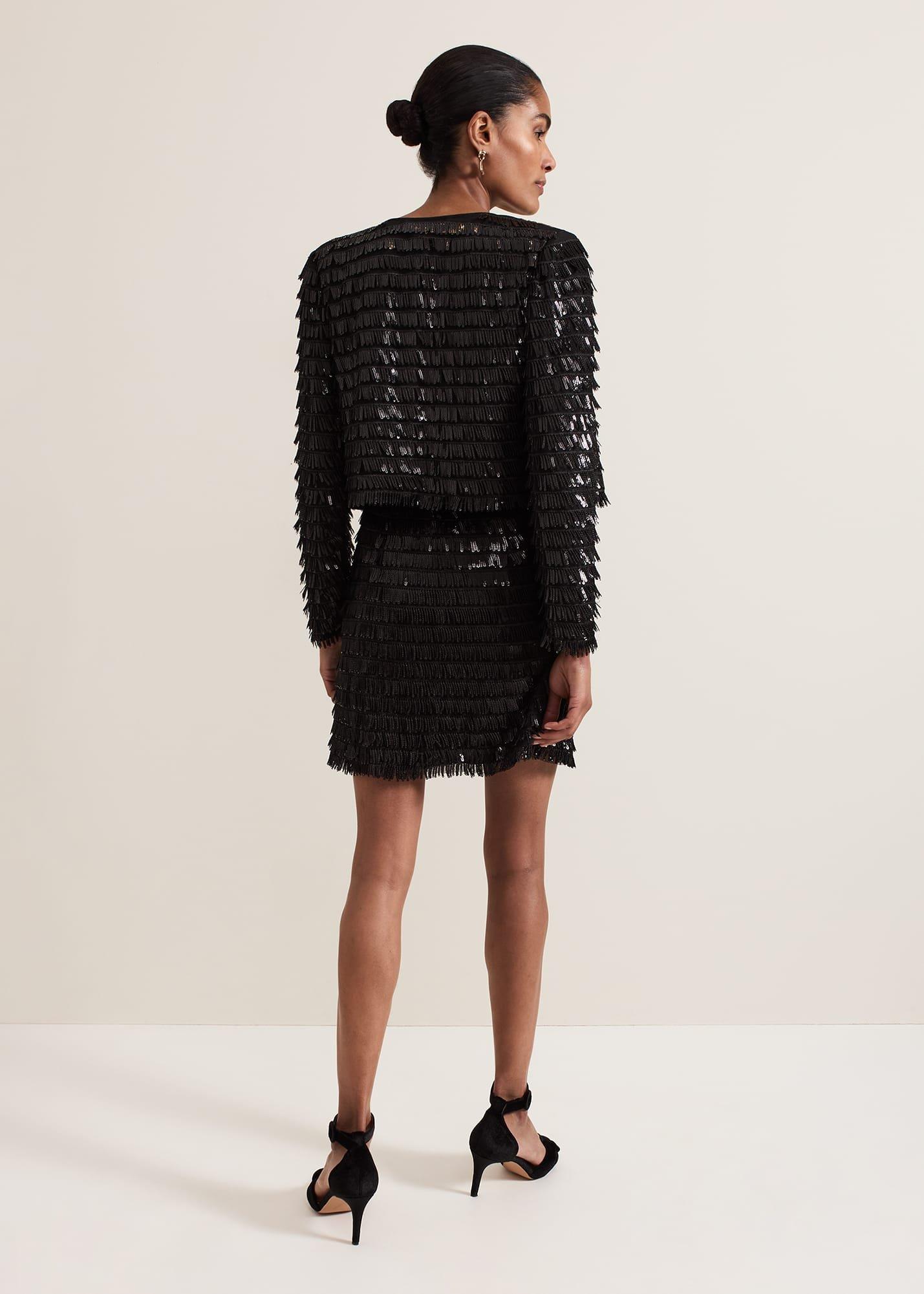 Dolly Black Fringe Mini Skirt