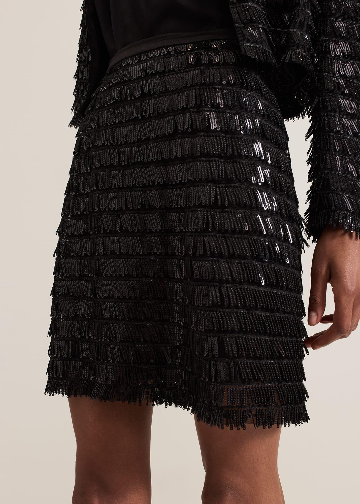 Dolly Black Fringe Mini Skirt