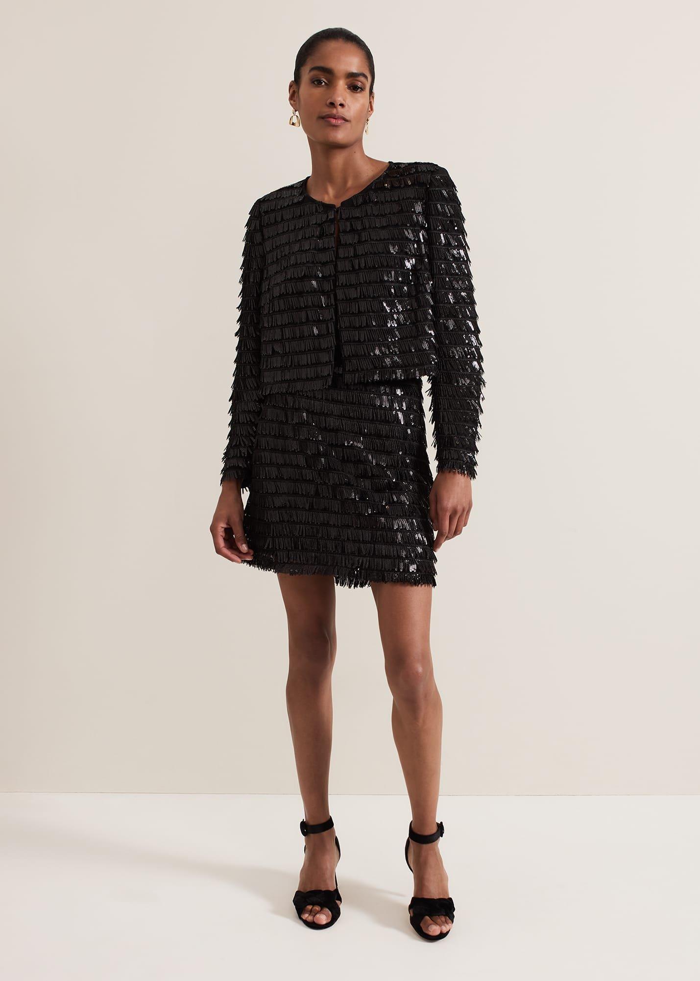 Dolly Black Fringe Mini Skirt