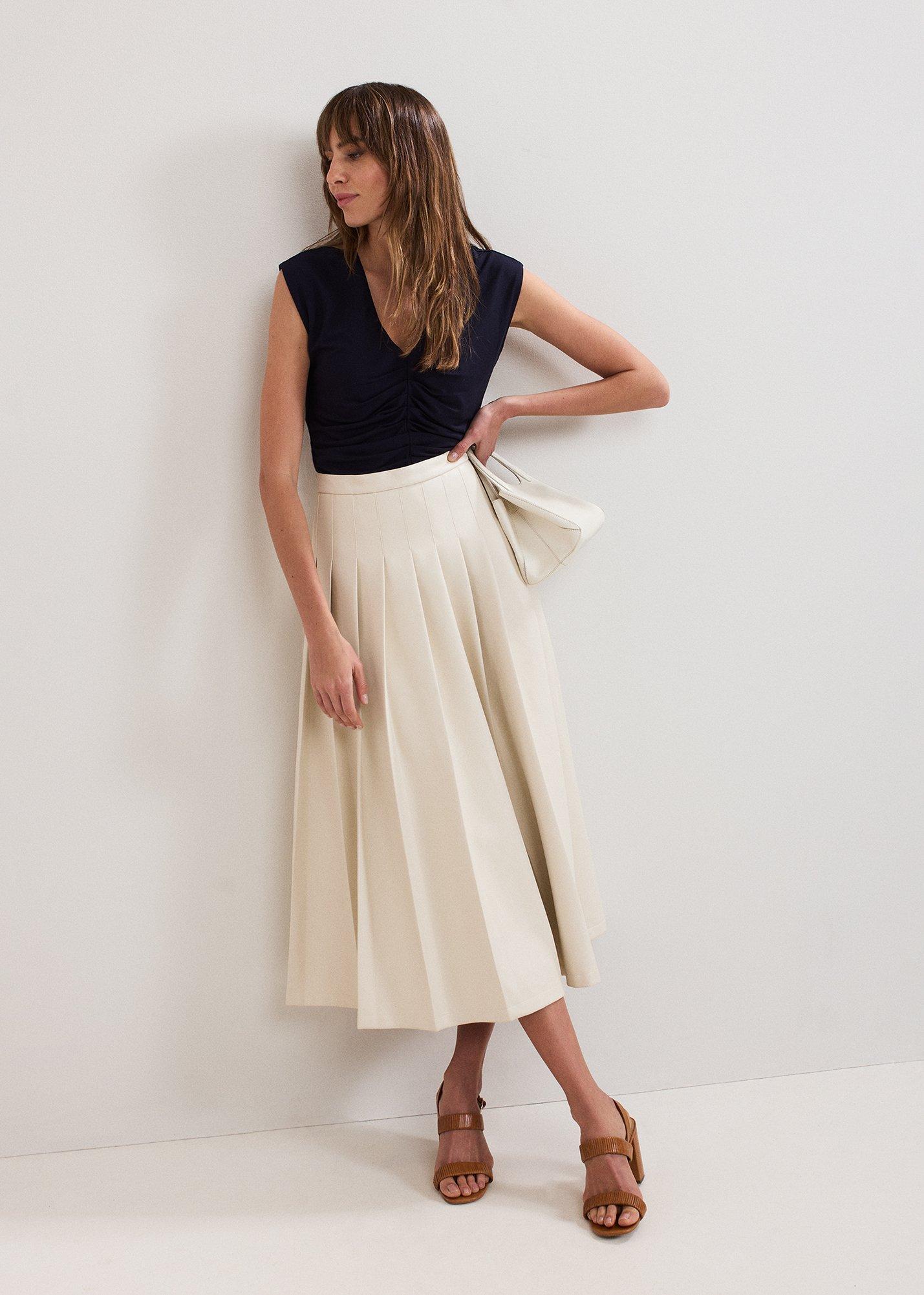 Susie Cream Pu Pleated Midi Skirt
