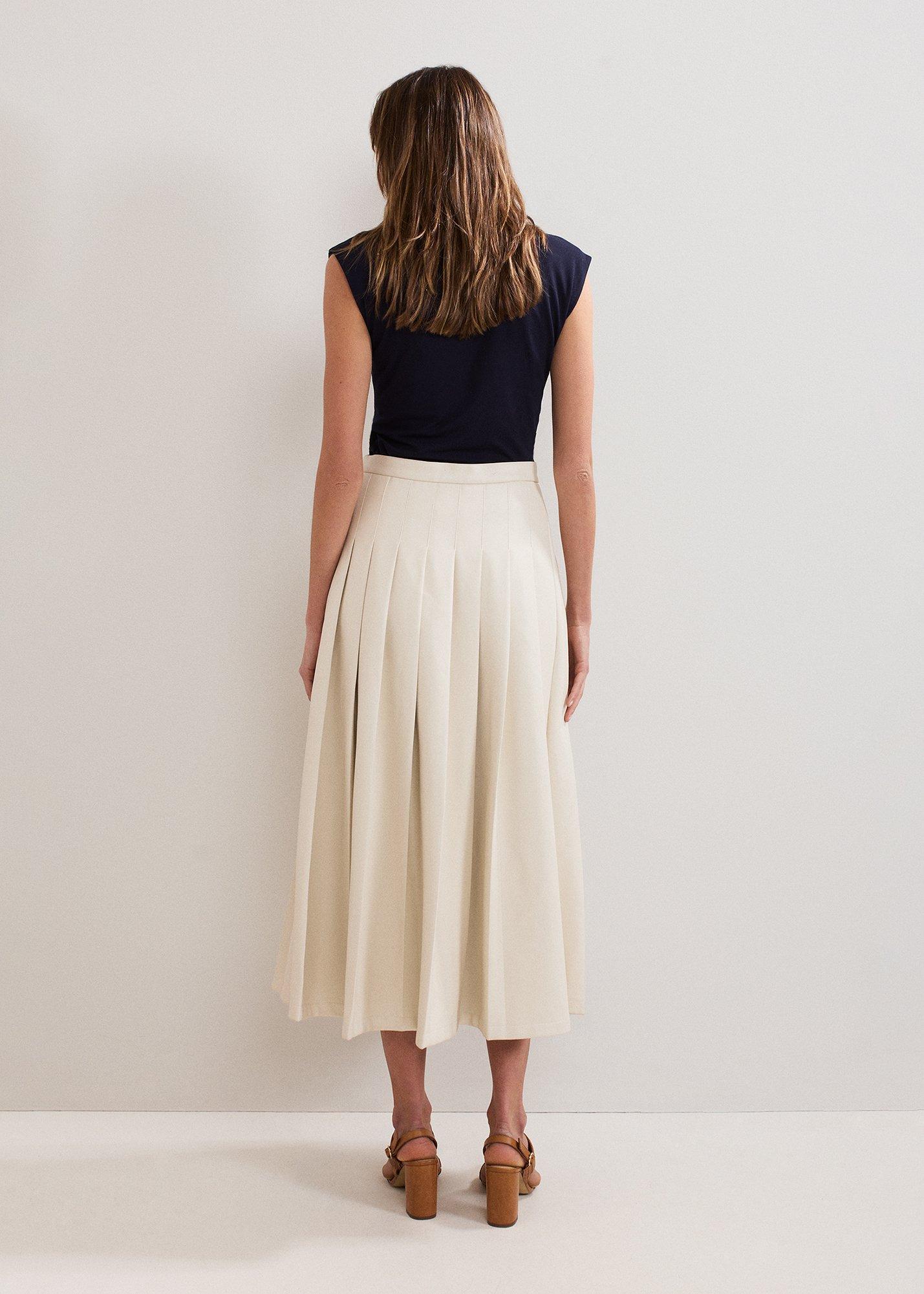 Susie Cream Pu Pleated Midi Skirt