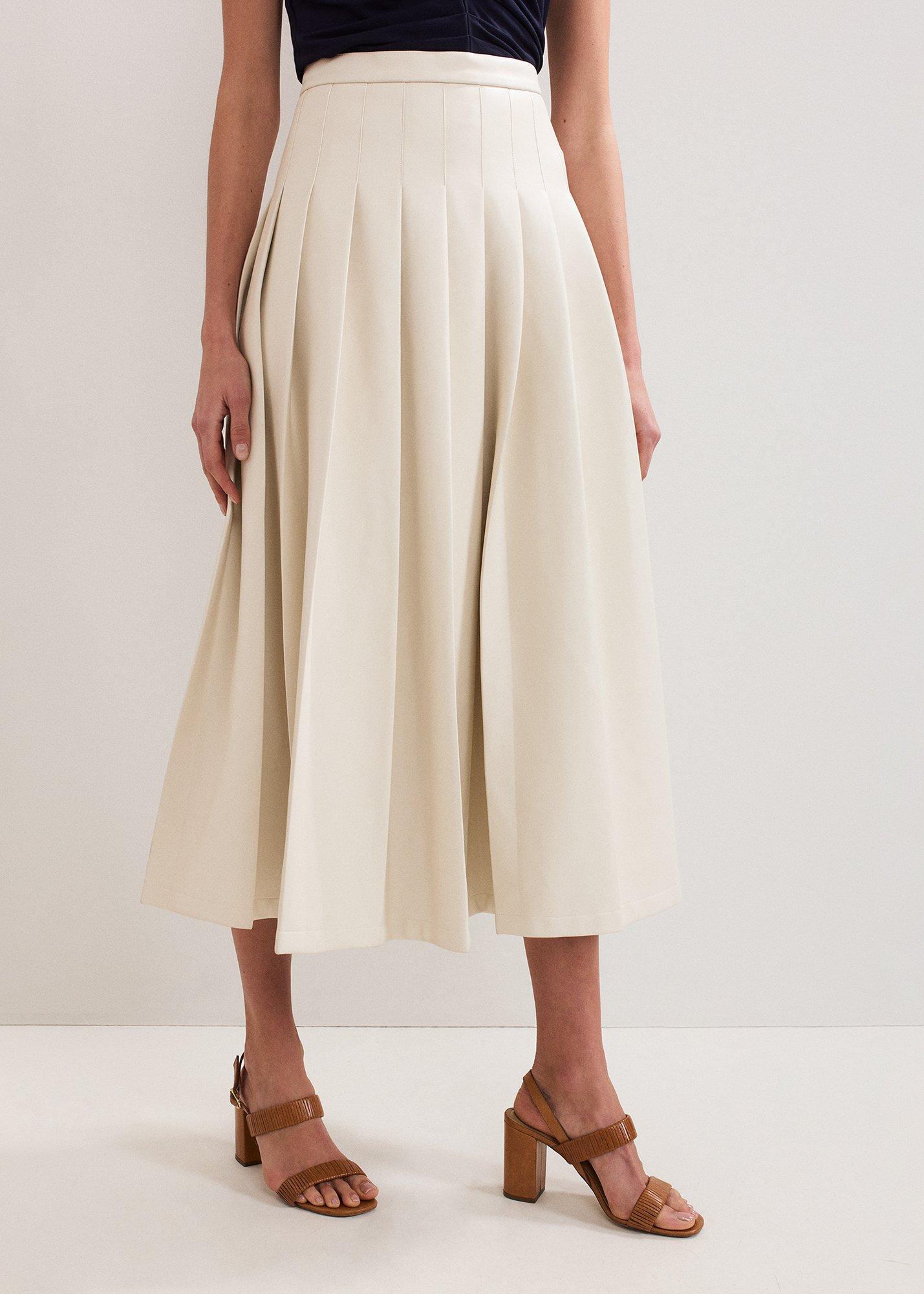 Susie Cream Pu Pleated Midi Skirt