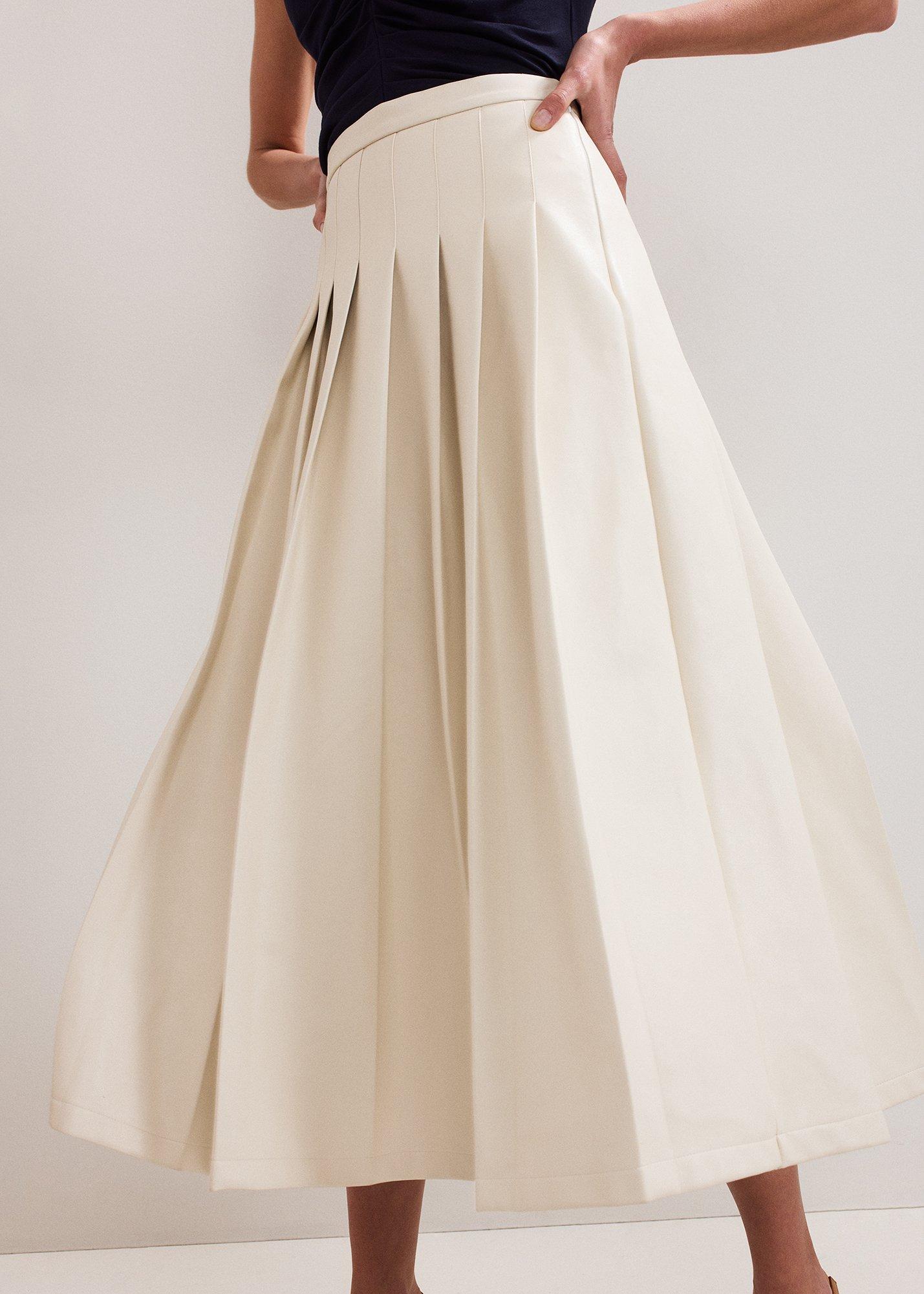 Susie Cream Pu Pleated Midi Skirt
