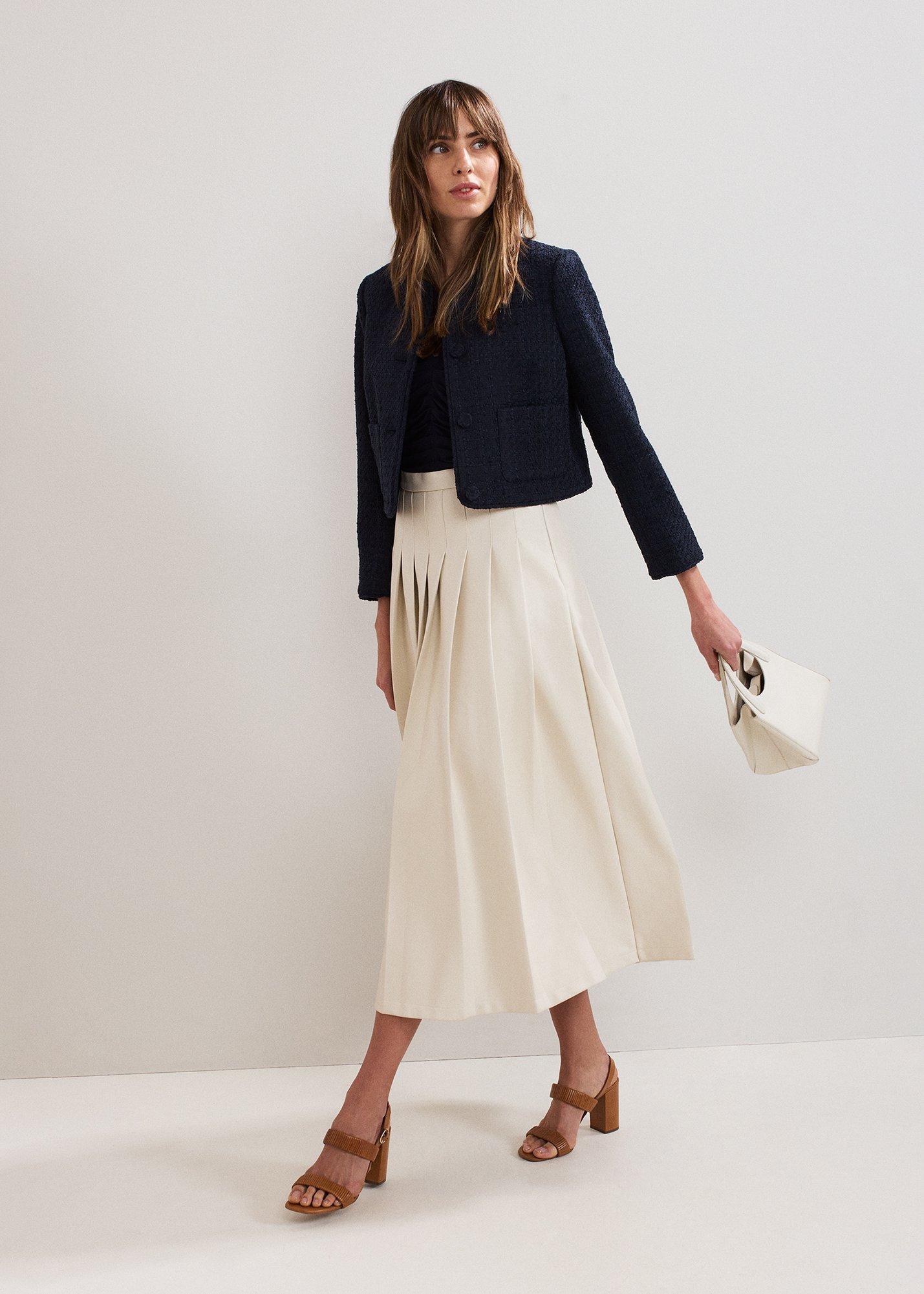 Susie Cream Pu Pleated Midi Skirt