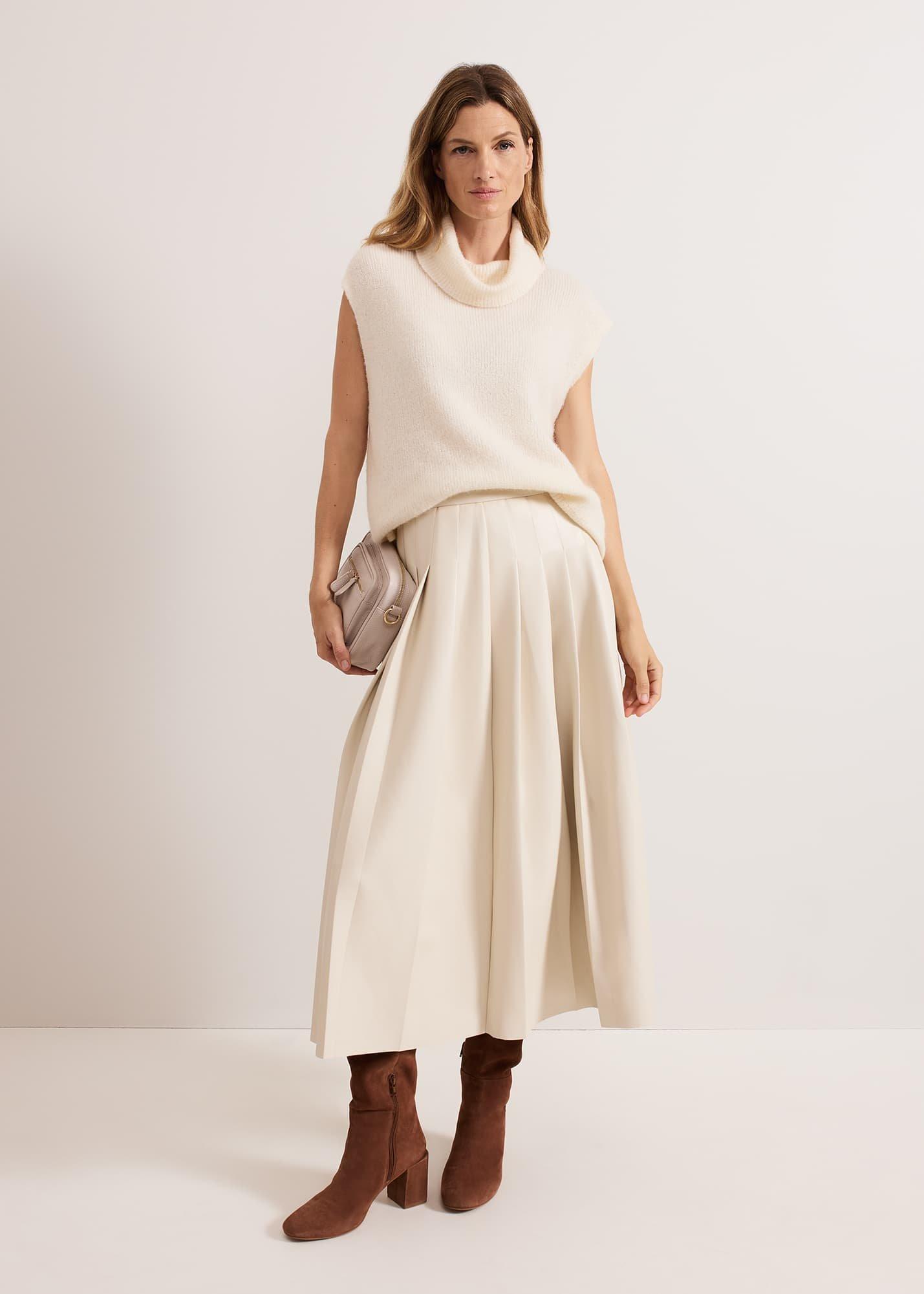 Susie Cream Pu Pleated Midi Skirt