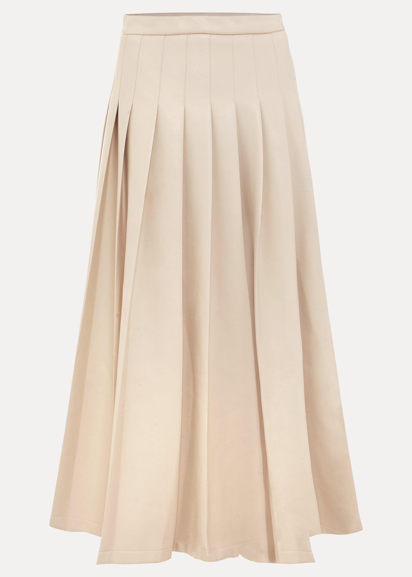 Susie Cream Pu Pleated Midi Skirt