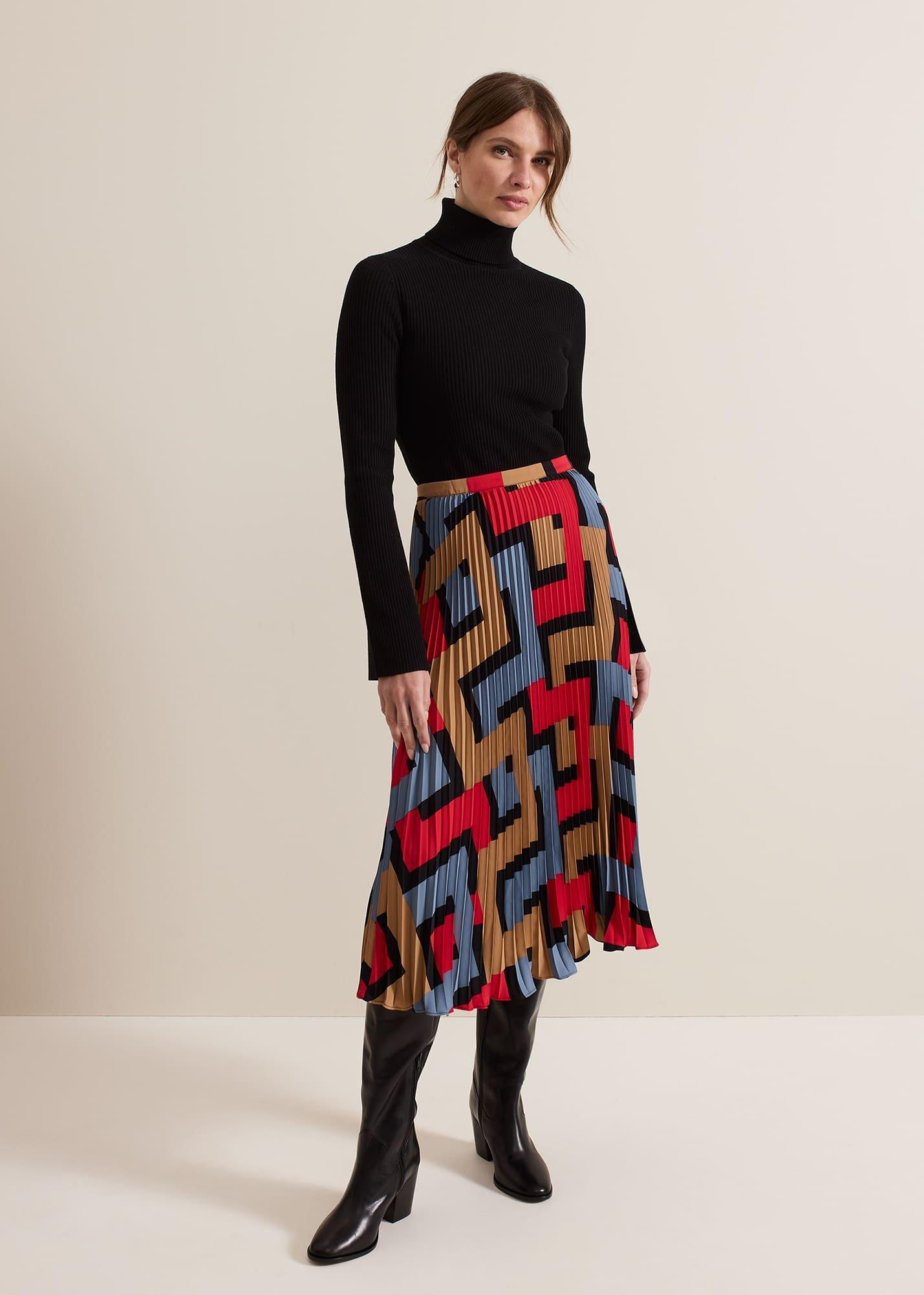 Petite Elmina Geo Pleated Midi Skirt