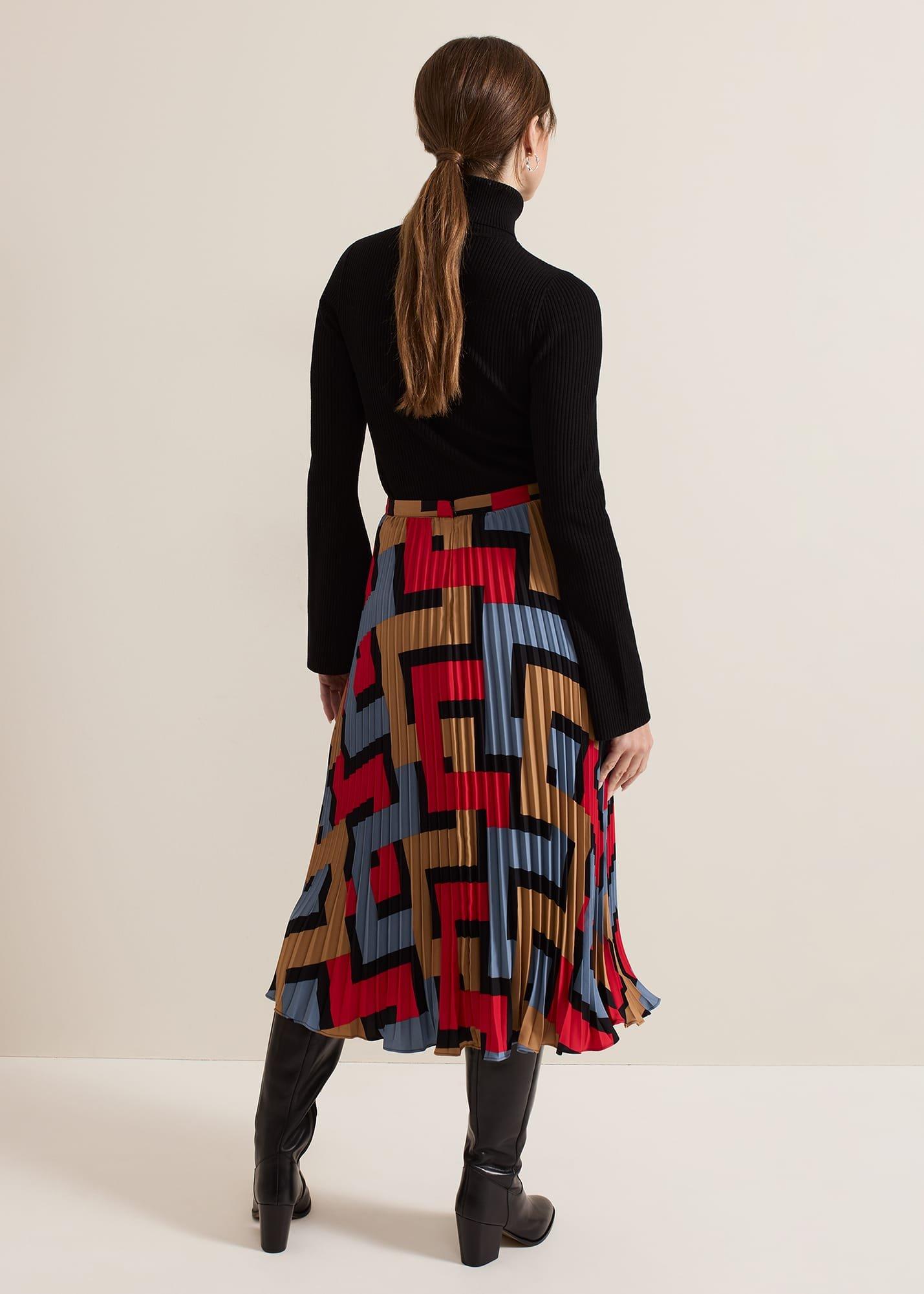 Petite Elmina Geo Pleated Midi Skirt