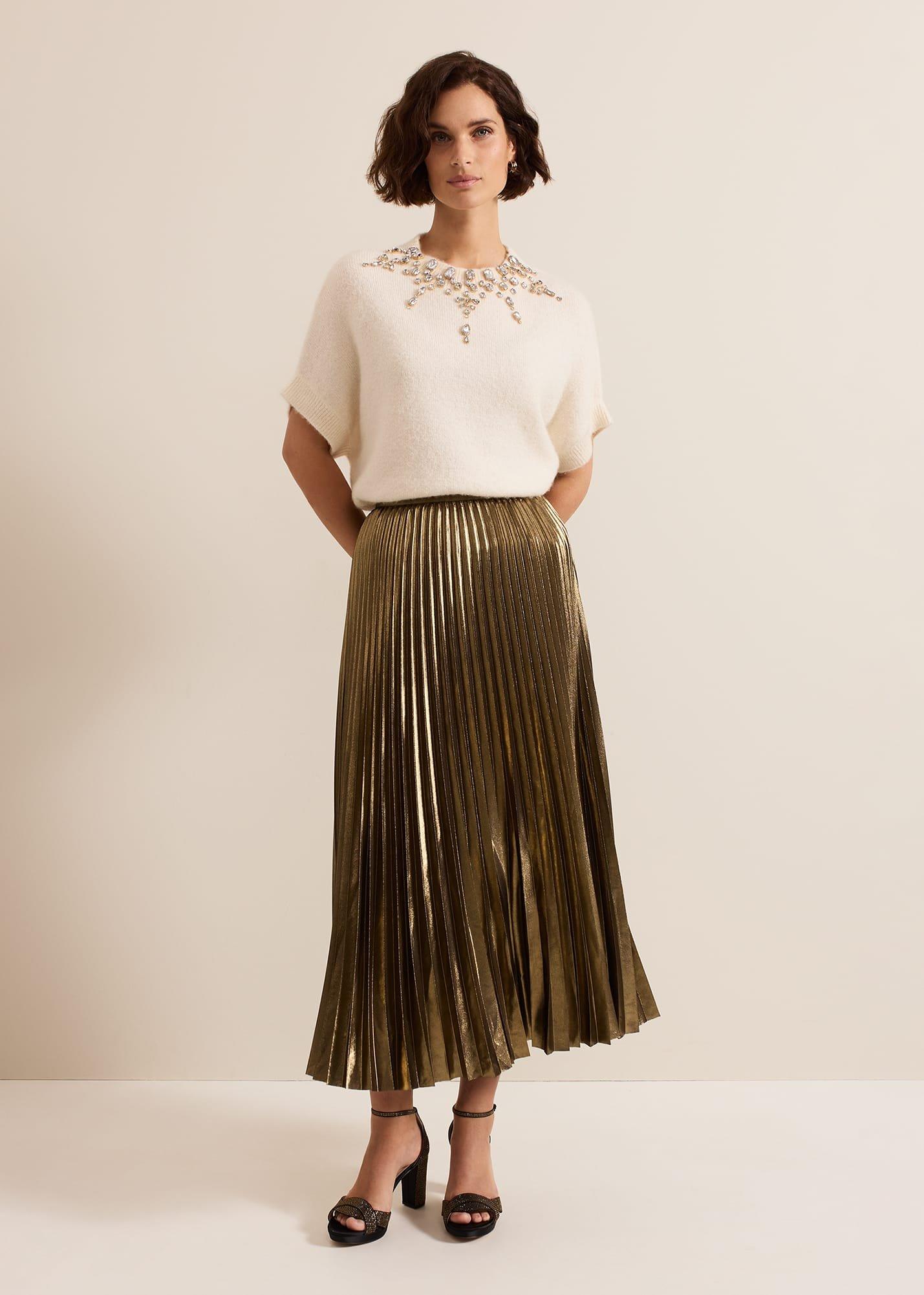 Dhalia Gold Foil Pleated Skirt
