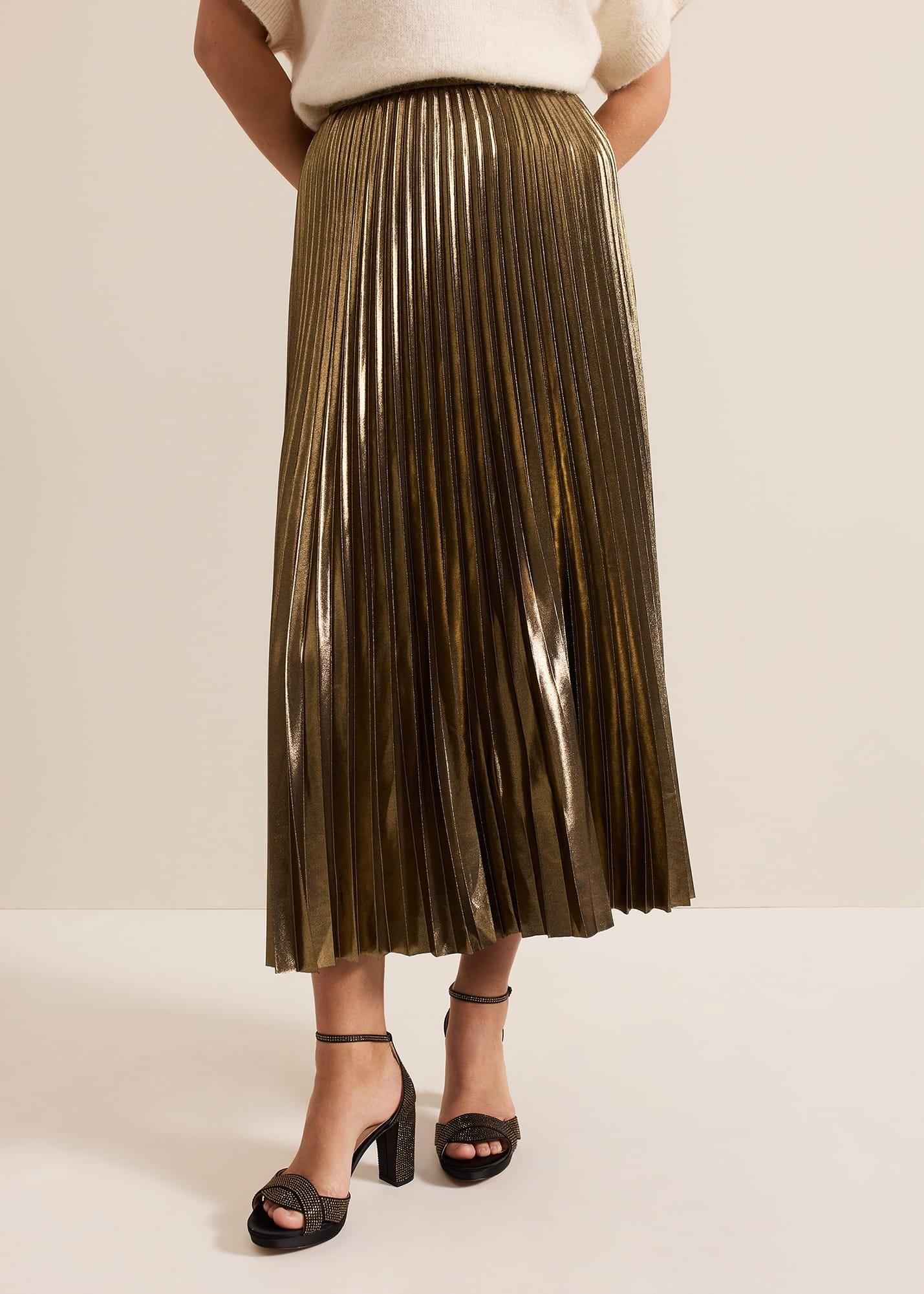 Dhalia Gold Foil Pleated Skirt