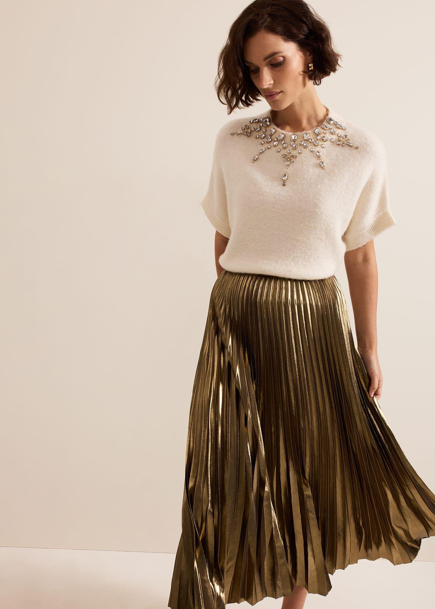 Dhalia Gold Foil Pleated Skirt