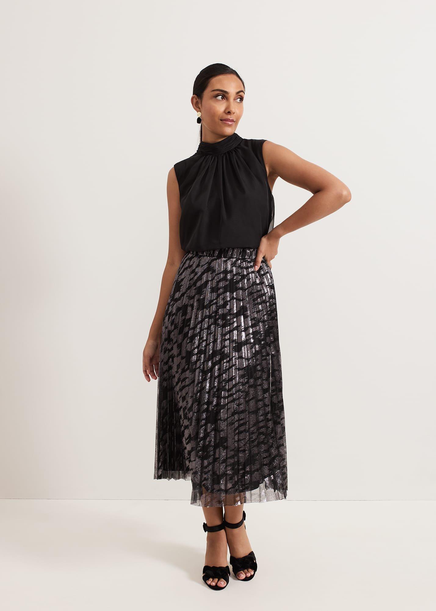 Petite Zoe Metallic Pleated Skirt