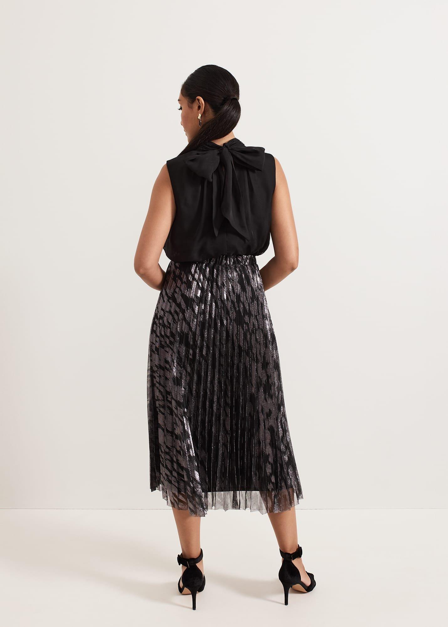 Petite Zoe Metallic Pleated Skirt
