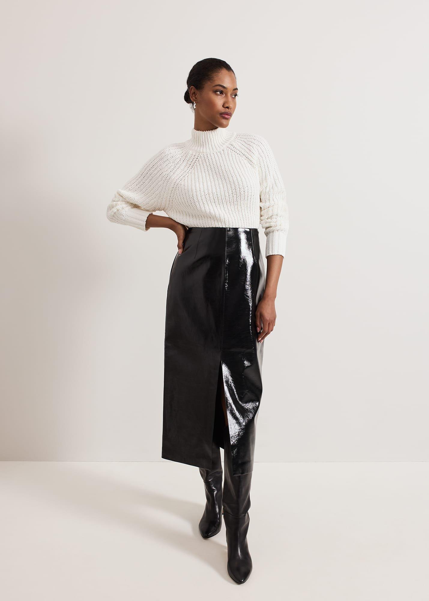 Tabby Black Vinyl Pu Pencil Skirt