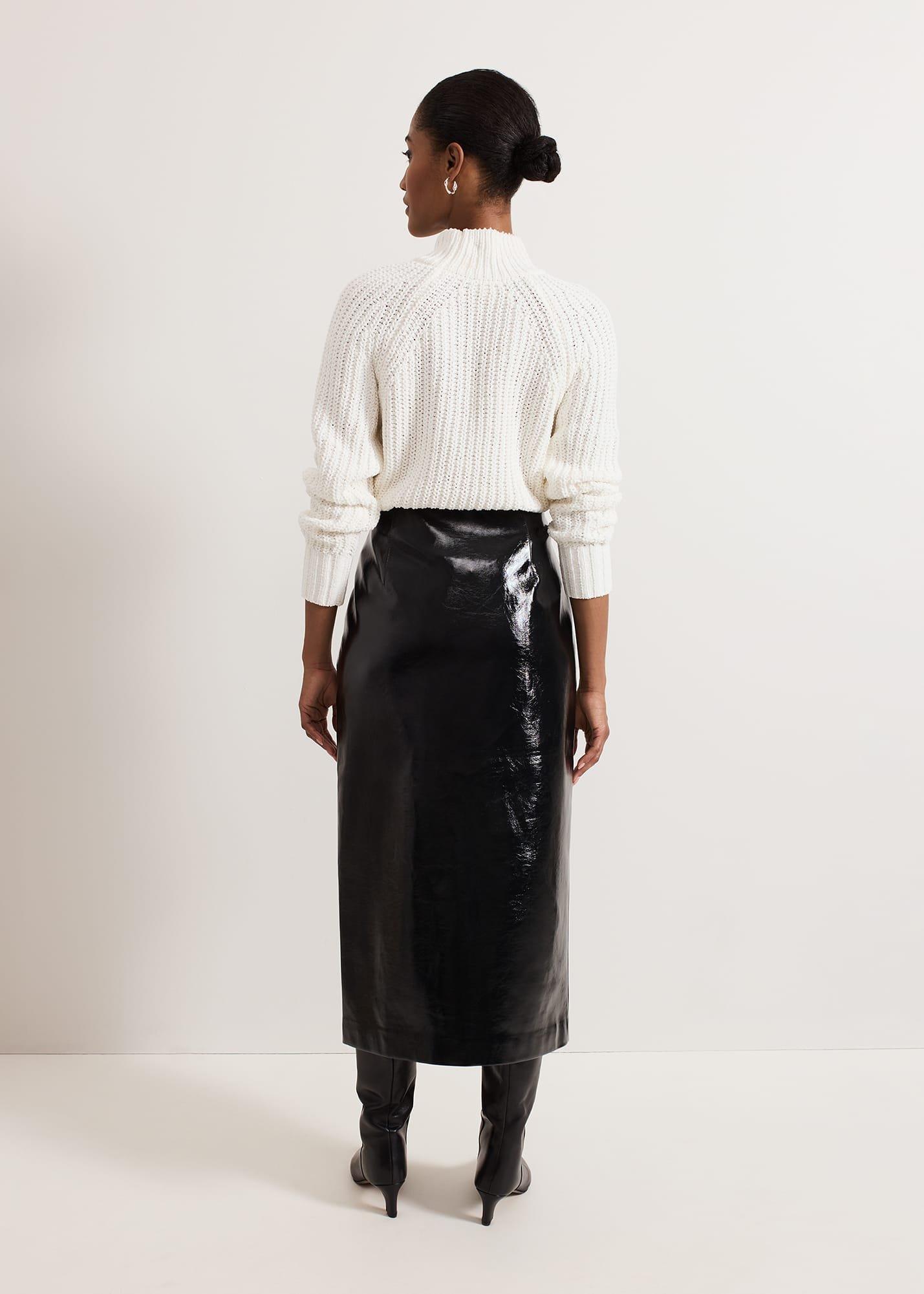 Tabby Black Vinyl Pu Pencil Skirt