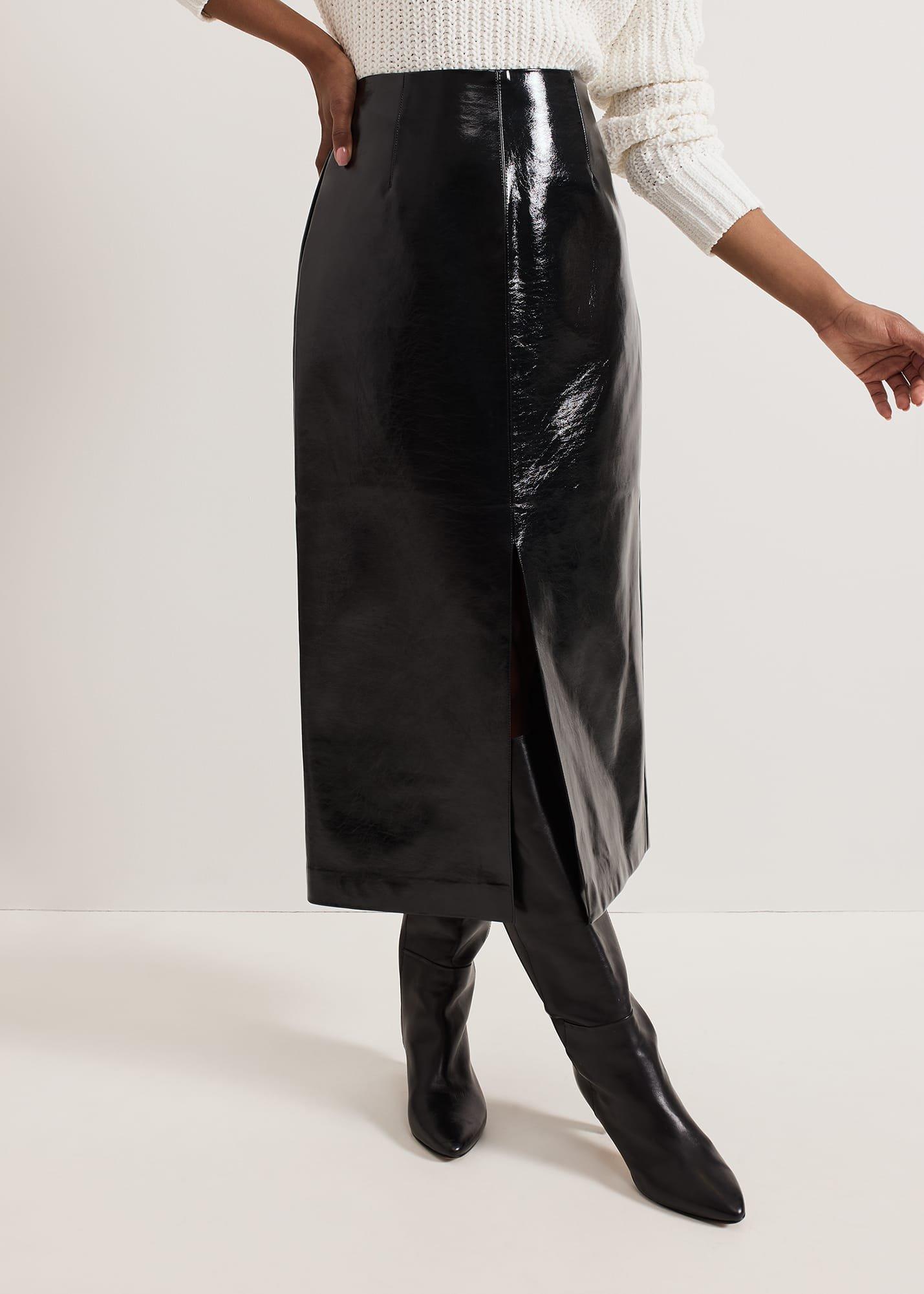 Tabby Black Vinyl Pu Pencil Skirt