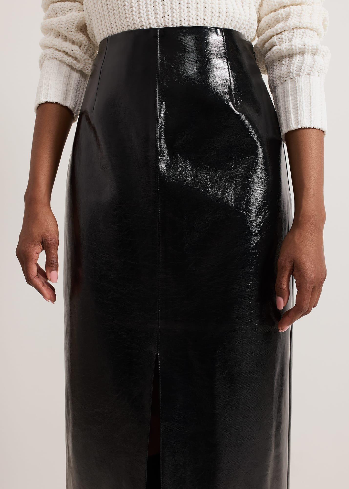Tabby Black Vinyl Pu Pencil Skirt
