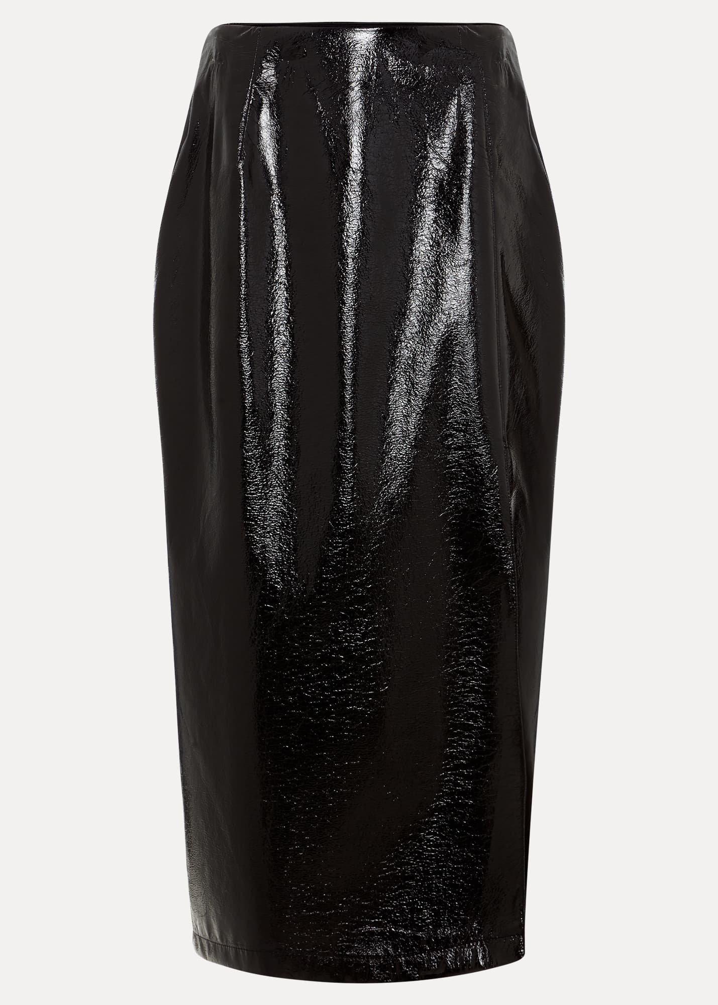 Tabby Black Vinyl Pu Pencil Skirt