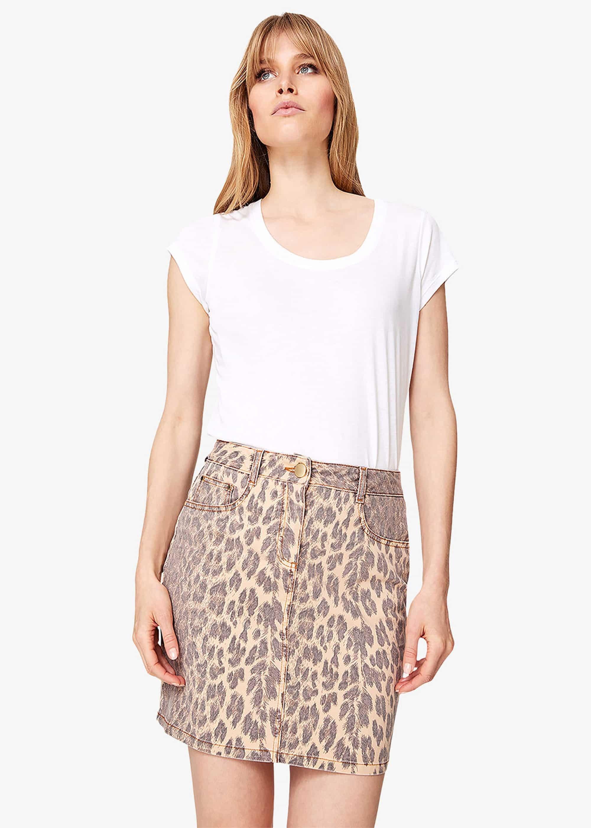 Alexia Leopard Print Denim Skirt