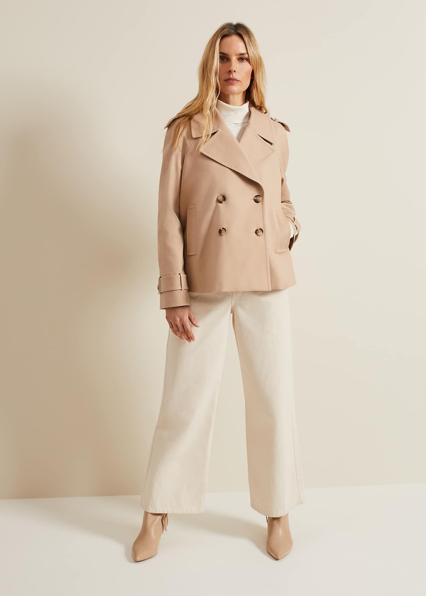 Lola Camel Cropped Trench Jacket