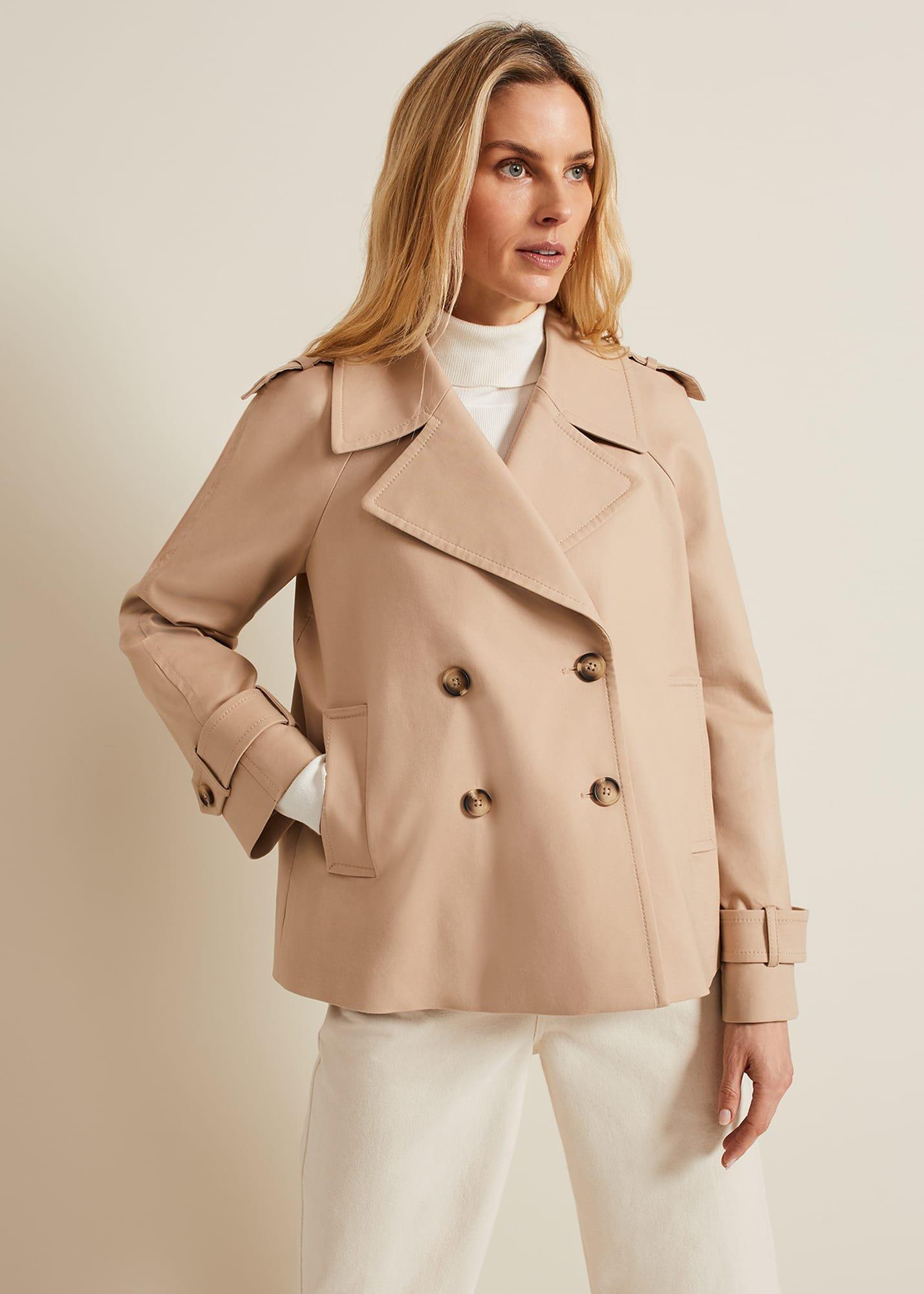 Lola Camel Cropped Trench Jacket